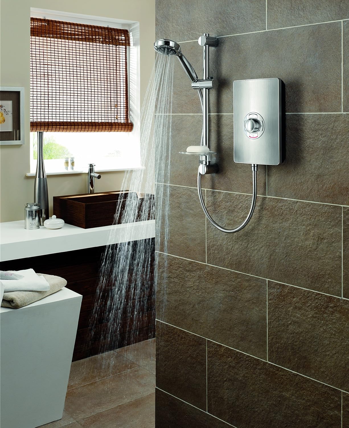 Triton Showers RECOL209BRSTL Collection II Contemporary Electric Shower, Brushed Steel, 9.5 KW - Amazing Gadgets Outlet