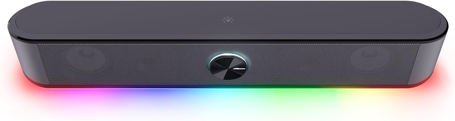 Trust Gaming GXT 1619 Rhox RGB Illuminated Soundbar, PC Speakers, 12W Peak Power, USB Powered Sound Bar, 3.5mm Jack, Plug and Play, Stereo PC Soundbar for Desktop, Laptop, Computer – Black/Grey - Amazing Gadgets Outlet