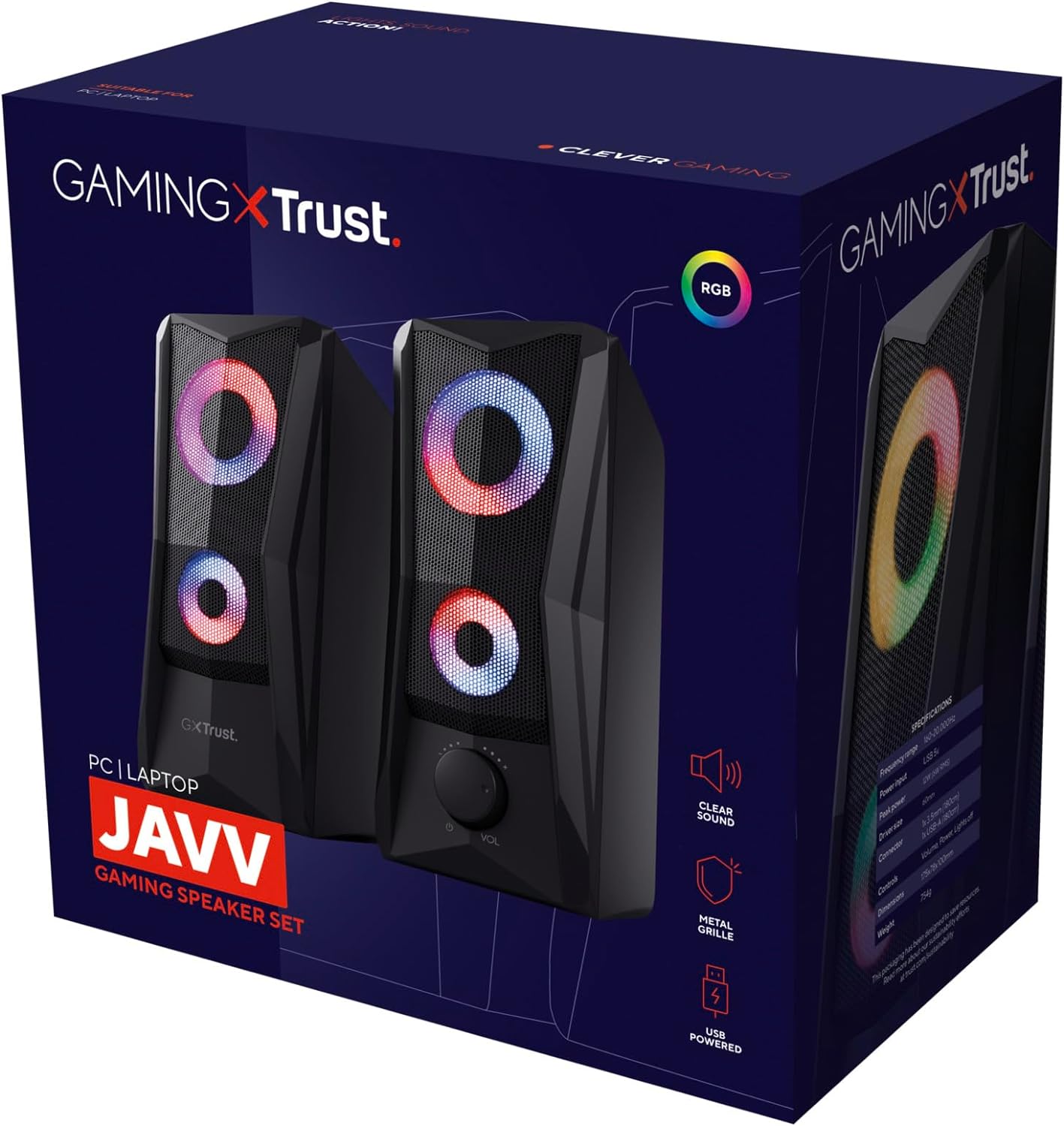 Trust Gaming GXT 606B Javv PC Speakers 2.0 with RGB Lights, 12W (6W RMS), 3.5 mm Jack, Metal Grille, USB Powered Gamer Sound System, Compact Stereo Computer Speakers for Desktop/Laptop - Black - Amazing Gadgets Outlet