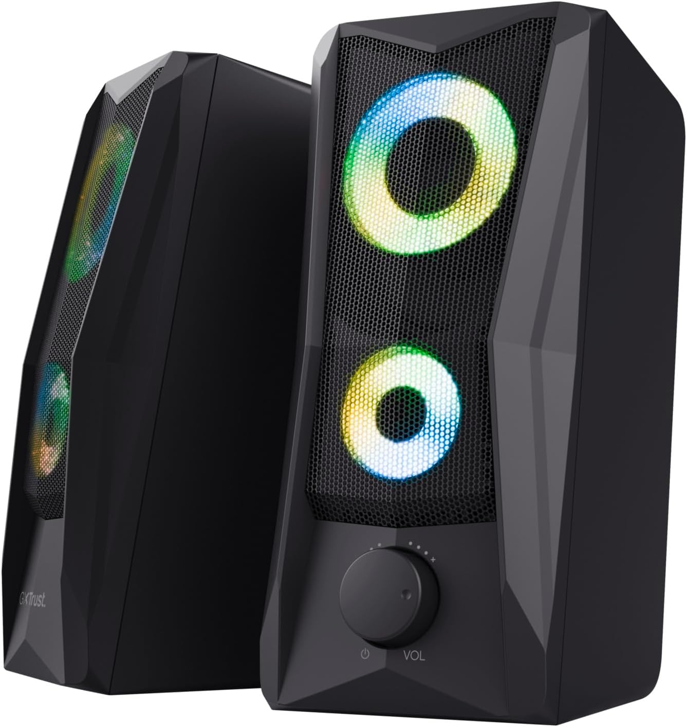 Trust Gaming GXT 606B Javv PC Speakers 2.0 with RGB Lights, 12W (6W RMS), 3.5 mm Jack, Metal Grille, USB Powered Gamer Sound System, Compact Stereo Computer Speakers for Desktop/Laptop - Black - Amazing Gadgets Outlet