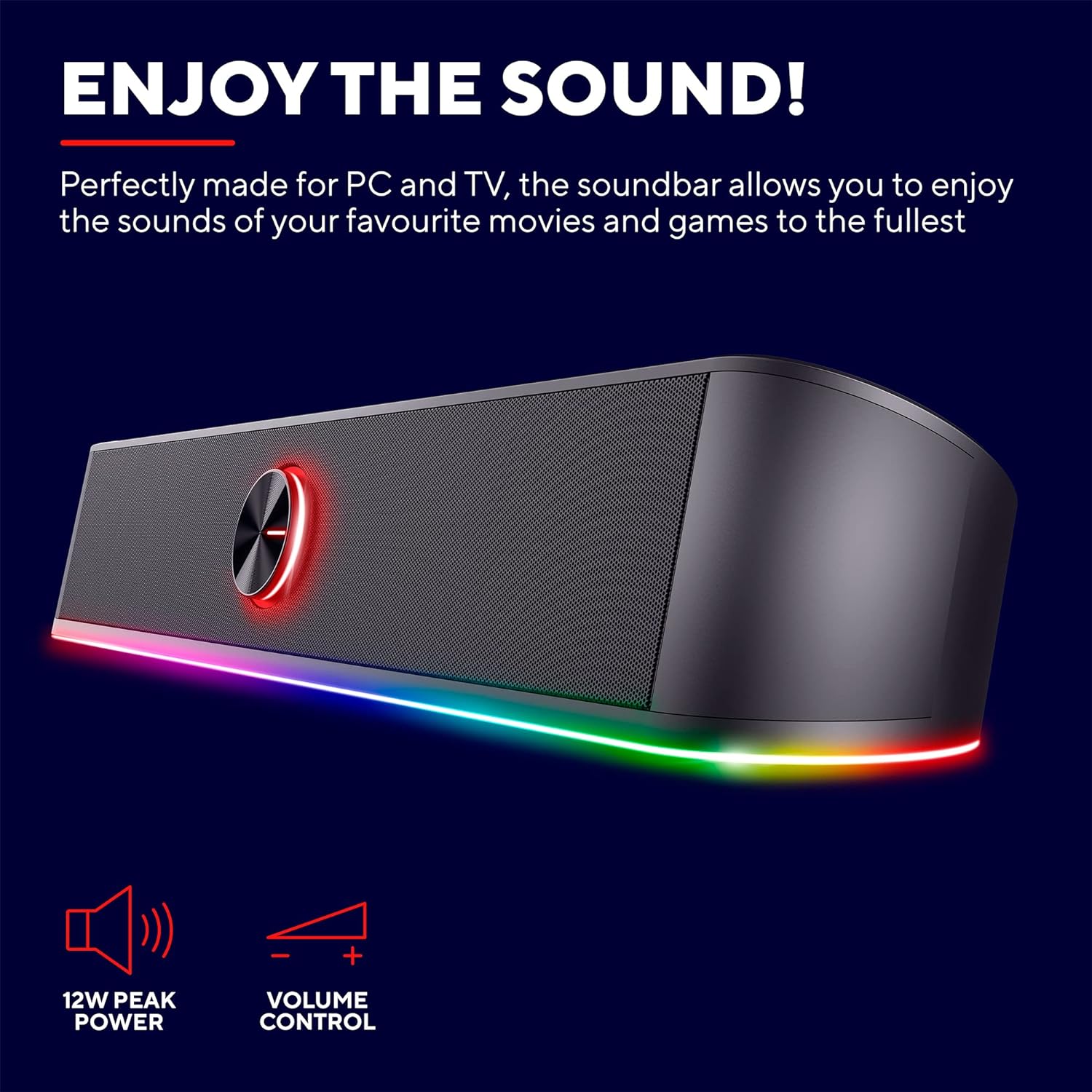 Trust Gaming GXT 619 Thorne RGB Illuminated Soundbar, PC Speakers, 12W Peak Power, 3.5 mm Jack, USB Powered Soundbar, Stereo Sound System for PC, Desktop, Laptop, Computer - Black - Amazing Gadgets Outlet