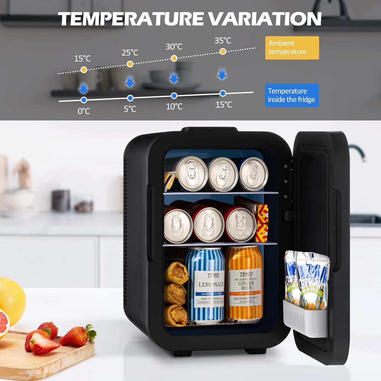 TUKAILAi 15L Mini Fridge Cooler & Warmer AC+DC Power, 2 Tier Small Mini Refrigerator for Bedroom, Skin Care Fridge Compact Portable and Quiet, Small Fridge for Bedroom, Office or Car Balck - Amazing Gadgets Outlet