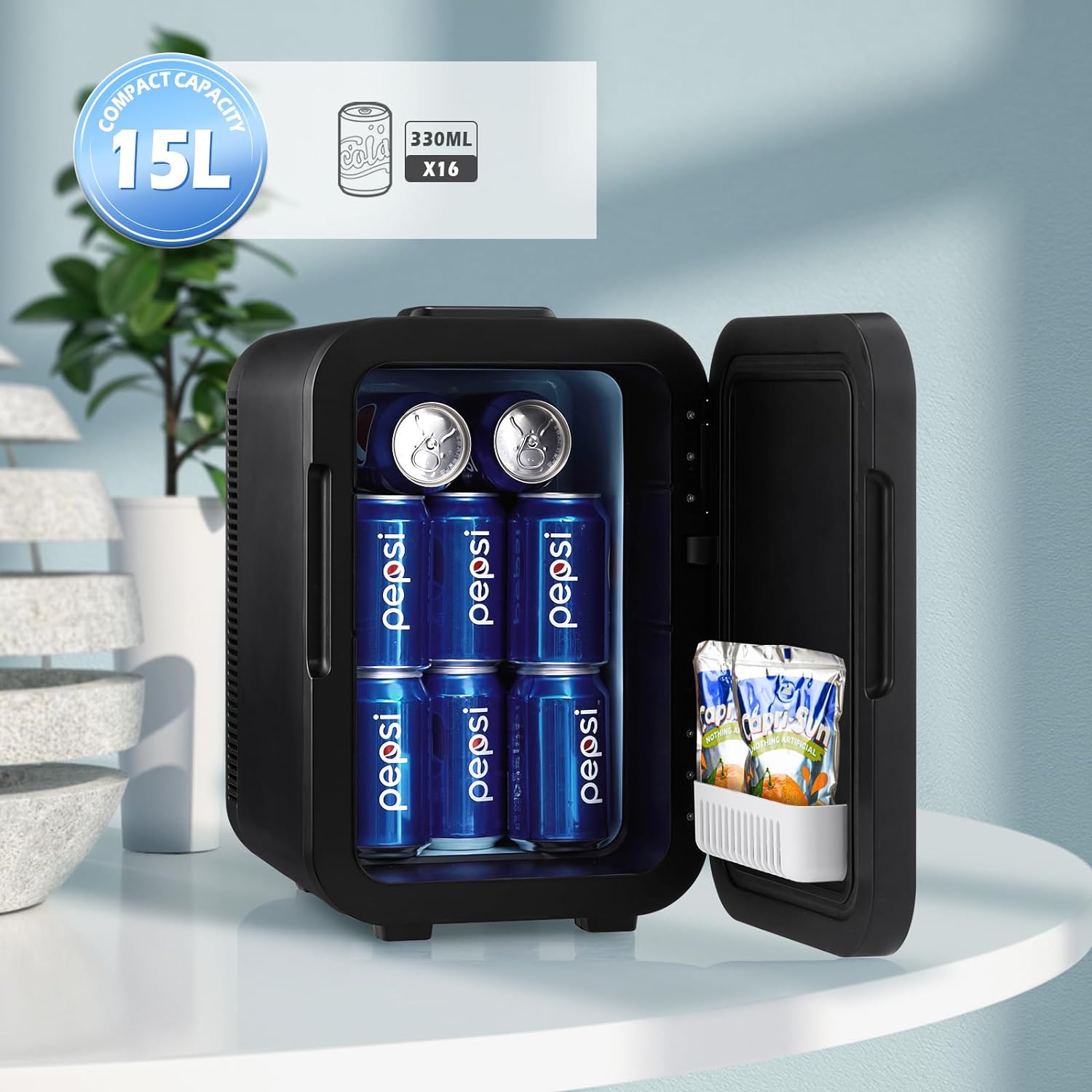 TUKAILAi 15L Mini Fridge Cooler & Warmer AC+DC Power, 2 Tier Small Mini Refrigerator for Bedroom, Skin Care Fridge Compact Portable and Quiet, Small Fridge for Bedroom, Office or Car Balck - Amazing Gadgets Outlet