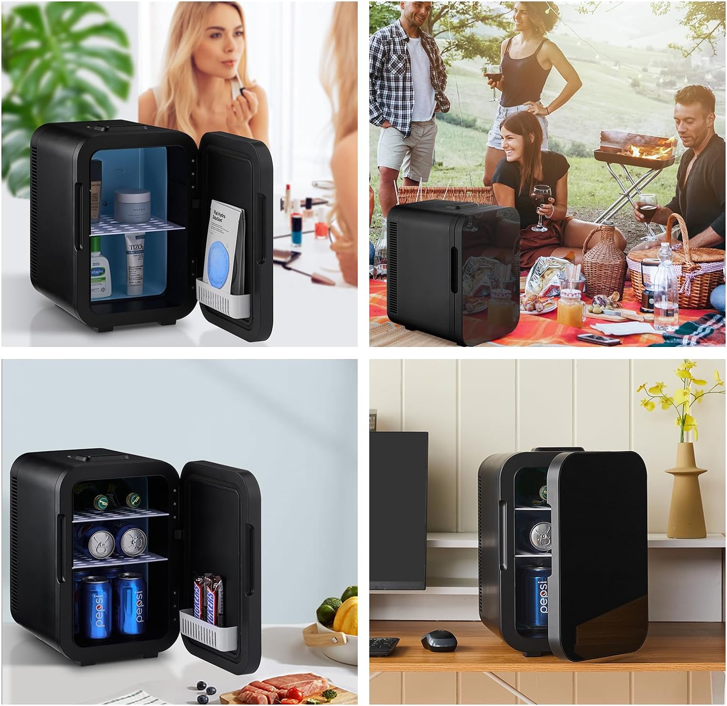 TUKAILAi 15L Mini Fridge Cooler & Warmer AC+DC Power, 2 Tier Small Mini Refrigerator for Bedroom, Skin Care Fridge Compact Portable and Quiet, Small Fridge for Bedroom, Office or Car Balck - Amazing Gadgets Outlet