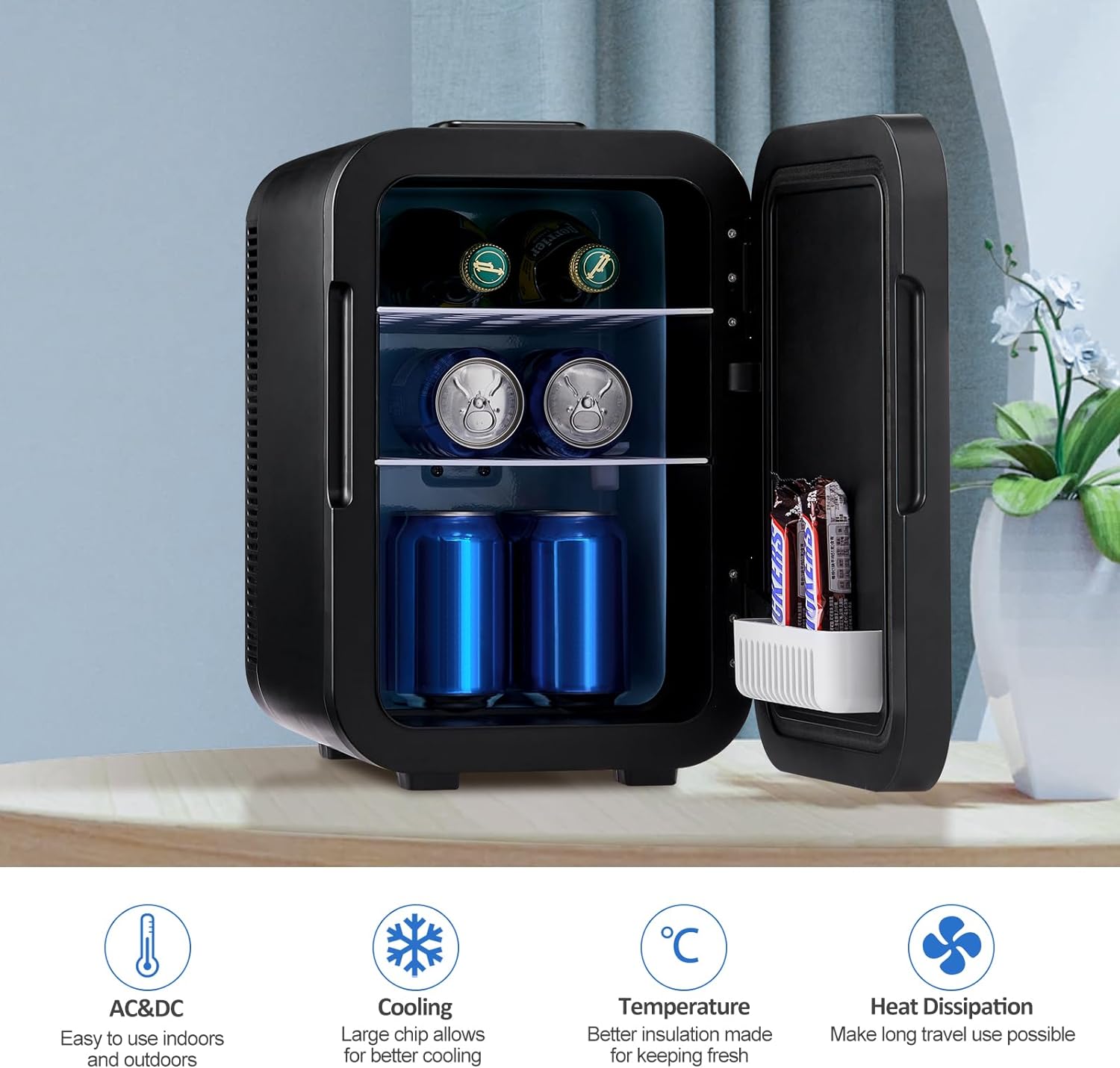 TUKAILAi 15L Mini Fridge Cooler & Warmer AC+DC Power, 2 Tier Small Mini Refrigerator for Bedroom, Skin Care Fridge Compact Portable and Quiet, Small Fridge for Bedroom, Office or Car Balck - Amazing Gadgets Outlet