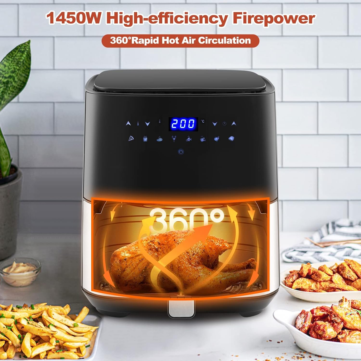 TUKAILAi 5L Digital Air Fryer Oven with Rapid Air Circulation and One - Touch Screen, 8 Cooking Presets, Nonstick Basket, Timer & Temperature Control, Nonstick Basket, Oil Free Air Fryers for Home 1450W - Amazing Gadgets Outlet