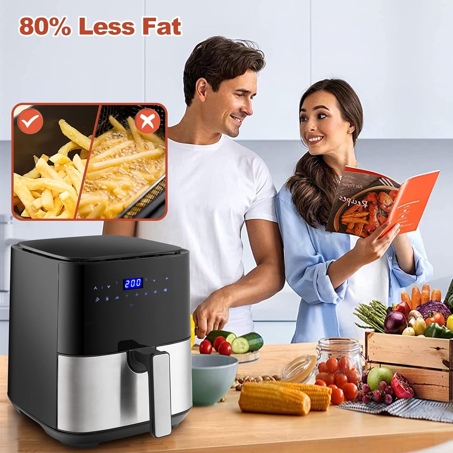 TUKAILAi 5L Digital Air Fryer Oven with Rapid Air Circulation and One - Touch Screen, 8 Cooking Presets, Nonstick Basket, Timer & Temperature Control, Nonstick Basket, Oil Free Air Fryers for Home 1450W - Amazing Gadgets Outlet