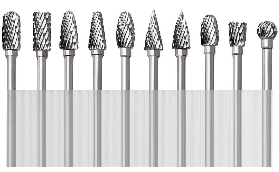 Tungsten Carbide Rotary Burr Set for Dremel, 10PCS Carbide Double Cut Carving Burr Bits with 1/8” Shank Rotary Tool Accessories for Woodworking, Engraving, Drilling, Steel Metal Working - Amazing Gadgets Outlet