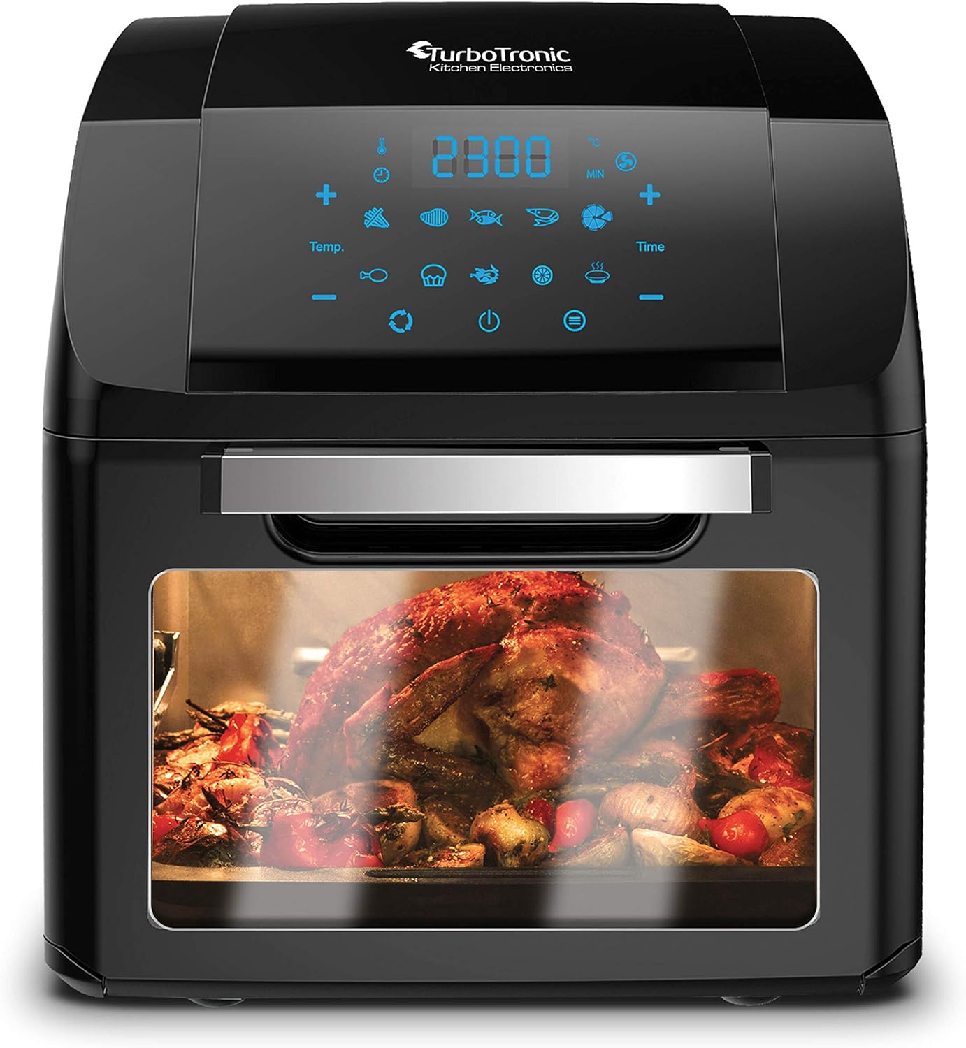 TurboTronic AF2 Smart Air Fryer Oven 12L with Rotisserie & Dehydrator - All In One Multi - Function Table Top Mini Oven - Digital LED Display & Touch Sensors - Air Fry Basket & Rotisserie Set Included - Amazing Gadgets Outlet