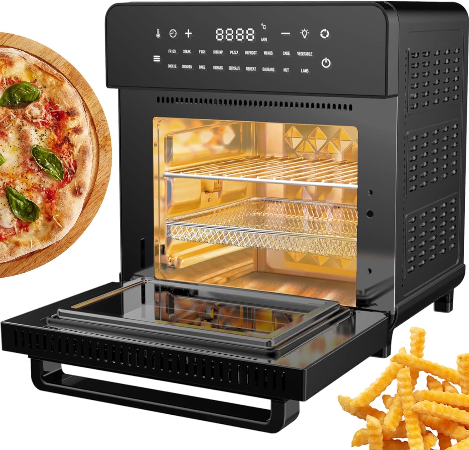 TurboTronic AF5 Smart Air Fryer Oven 15L with Rotisserie & Dehydrator - All In One Multi - Function Table Top Mini Oven - Digital LED Display & Touch Sensors - Air Fry Basket & Rotisserie Set Included - Amazing Gadgets Outlet