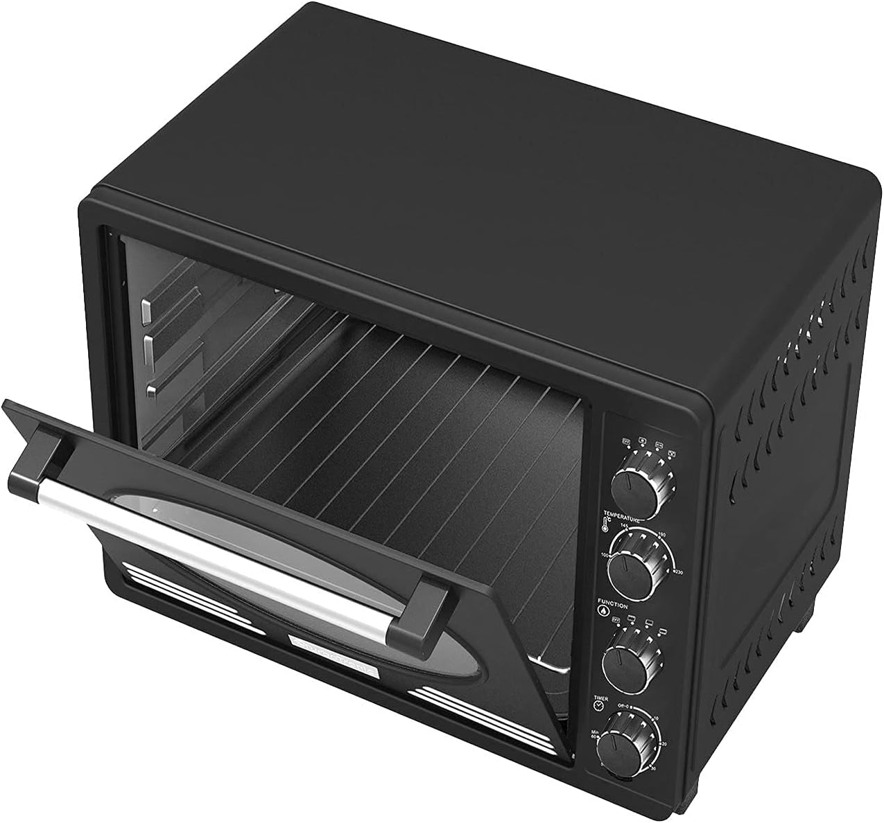 TurboTronic EV35R Electric Mini Oven 35L - Stylish Retro Table Top Oven with Timer for Baking, Grilling, Pizza, Rotisserie, Toast and Reheating - Comes with Rotisserie Set & Baking Tray - Black - Amazing Gadgets Outlet