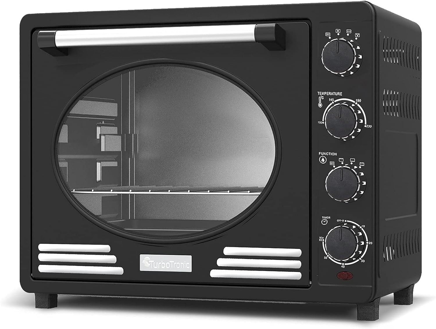 TurboTronic EV35R Electric Mini Oven 35L - Stylish Retro Table Top Oven with Timer for Baking, Grilling, Pizza, Rotisserie, Toast and Reheating - Comes with Rotisserie Set & Baking Tray - Black - Amazing Gadgets Outlet