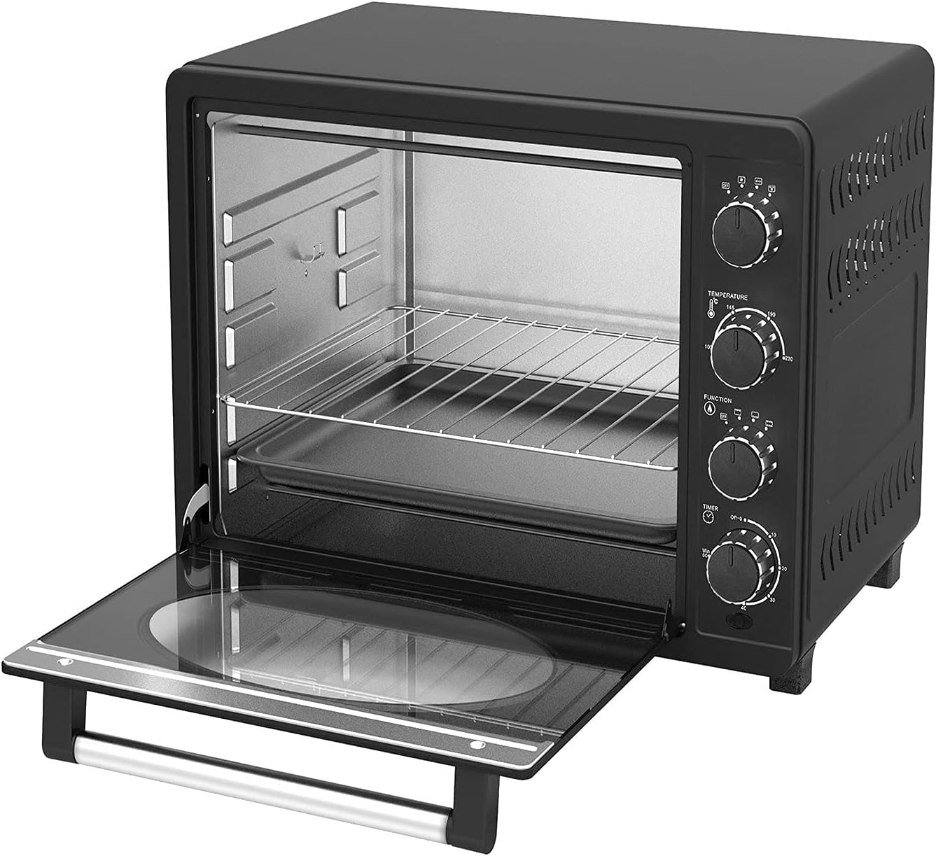 TurboTronic EV35R Electric Mini Oven 35L - Stylish Retro Table Top Oven with Timer for Baking, Grilling, Pizza, Rotisserie, Toast and Reheating - Comes with Rotisserie Set & Baking Tray - Black - Amazing Gadgets Outlet