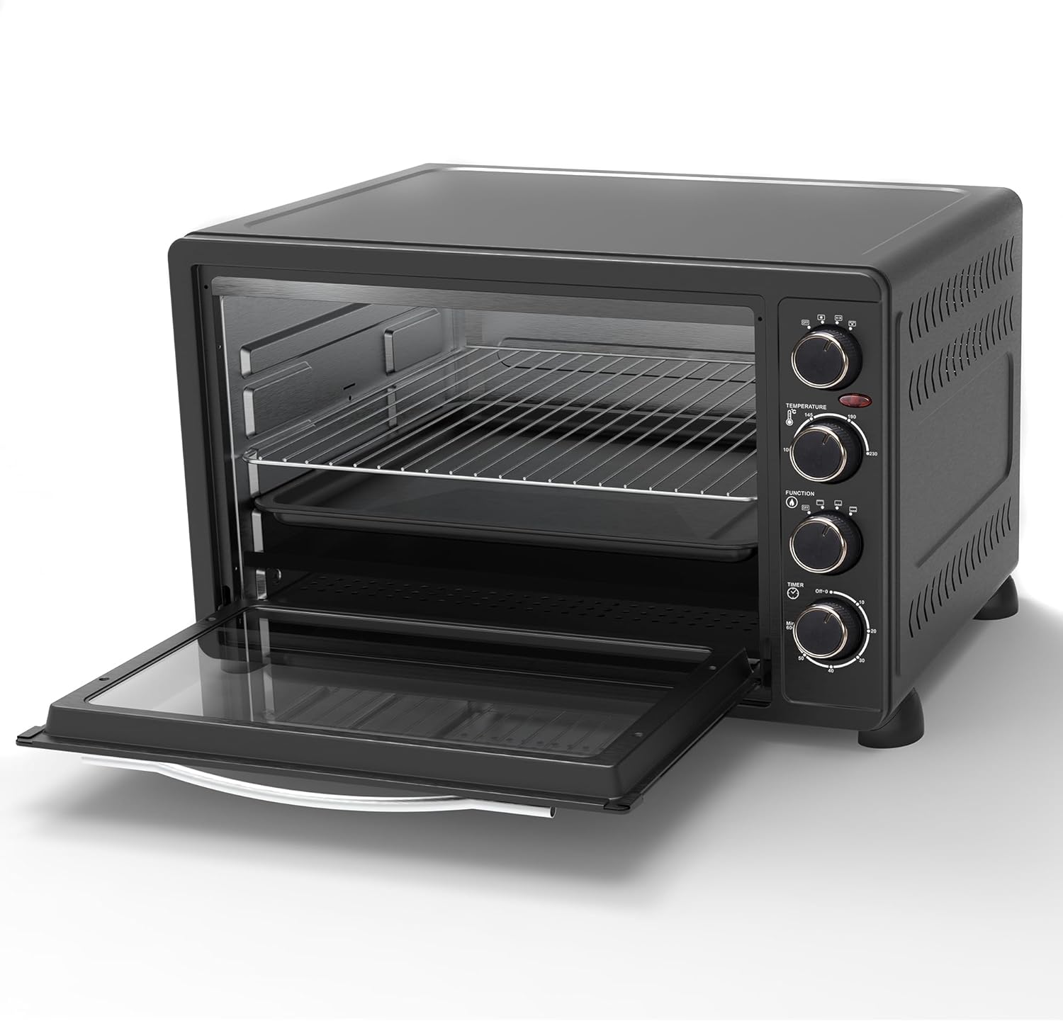 TurboTronic EV60 Electric Mini Oven 60L - Double Glazed Compact Table Top Oven with Timer for Baking, Grilling, Rotisserie, Pizza, Toast and Reheating - Comes with Rotisserie Set, Baking Tray - Amazing Gadgets Outlet