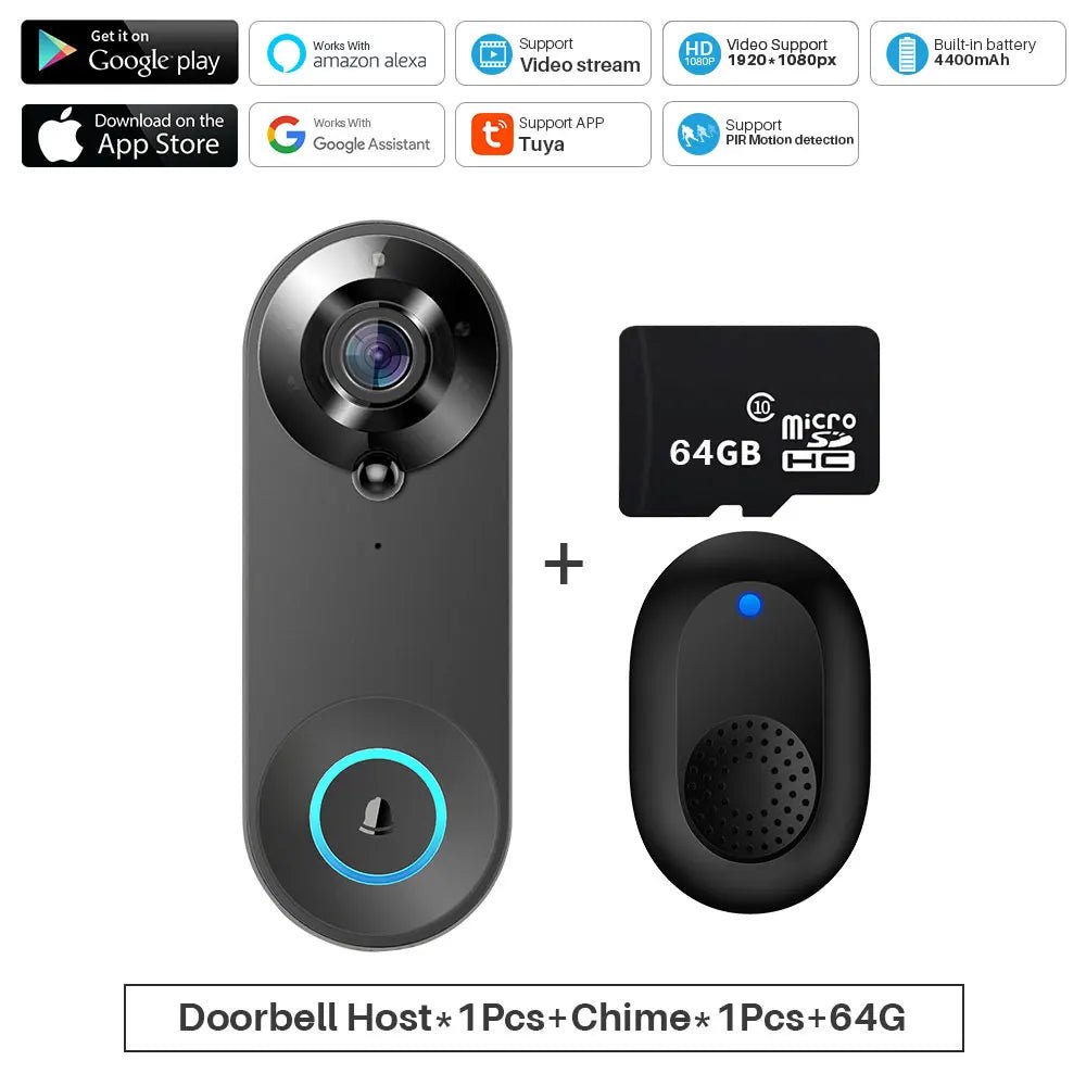 Tuya Video Doorbell WiFi Wireless Door Bell Camera 1080P Two - Way Video Intercom Door Smart Life Works With Alexa Google Home - Amazing Gadgets Outlet