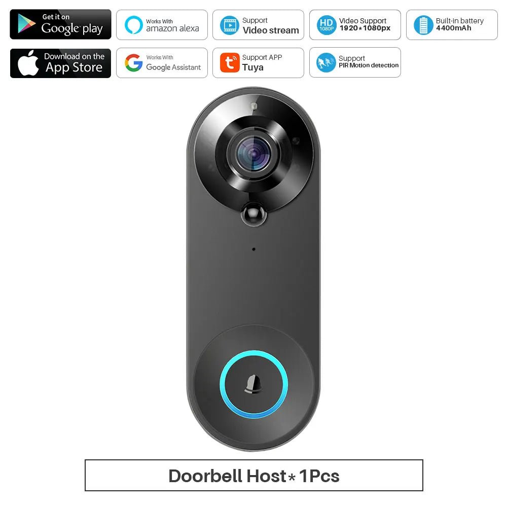 Tuya Video Doorbell WiFi Wireless Door Bell Camera 1080P Two - Way Video Intercom Door Smart Life Works With Alexa Google Home - Amazing Gadgets Outlet