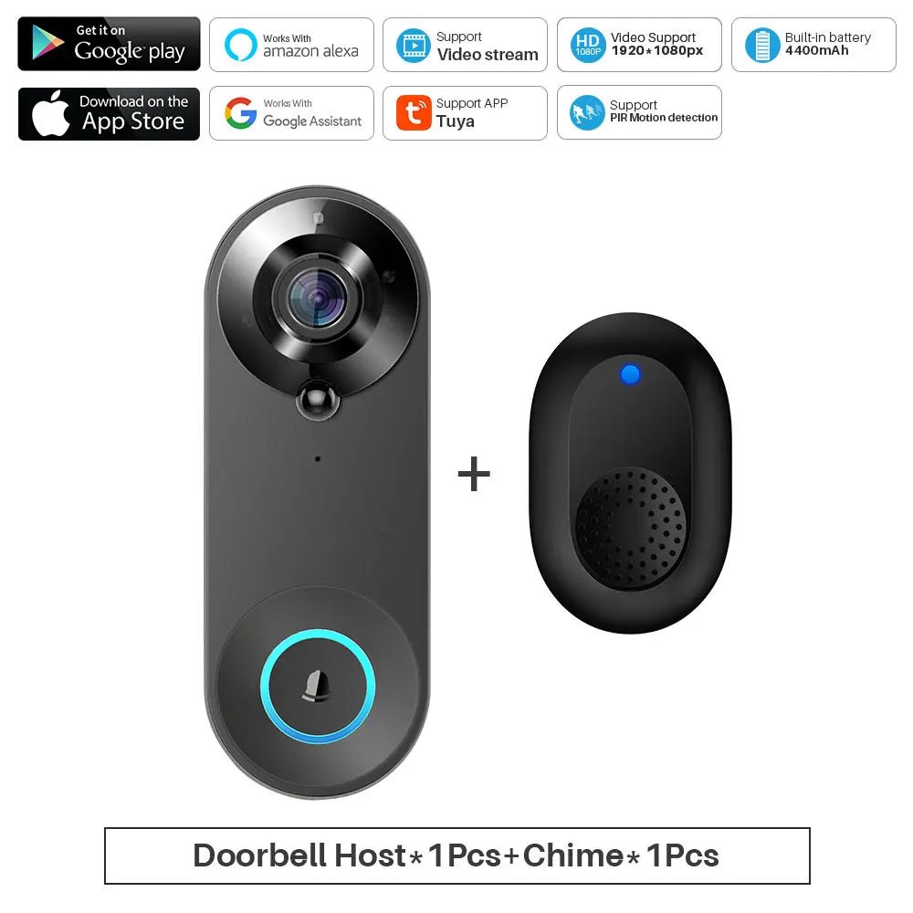 Tuya Video Doorbell WiFi Wireless Door Bell Camera 1080P Two - Way Video Intercom Door Smart Life Works With Alexa Google Home - Amazing Gadgets Outlet