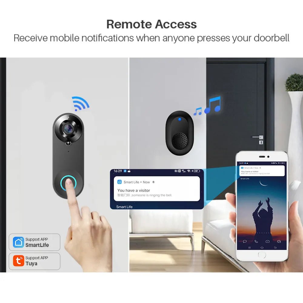 Tuya Video Doorbell WiFi Wireless Door Bell Camera 1080P Two - Way Video Intercom Door Smart Life Works With Alexa Google Home - Amazing Gadgets Outlet