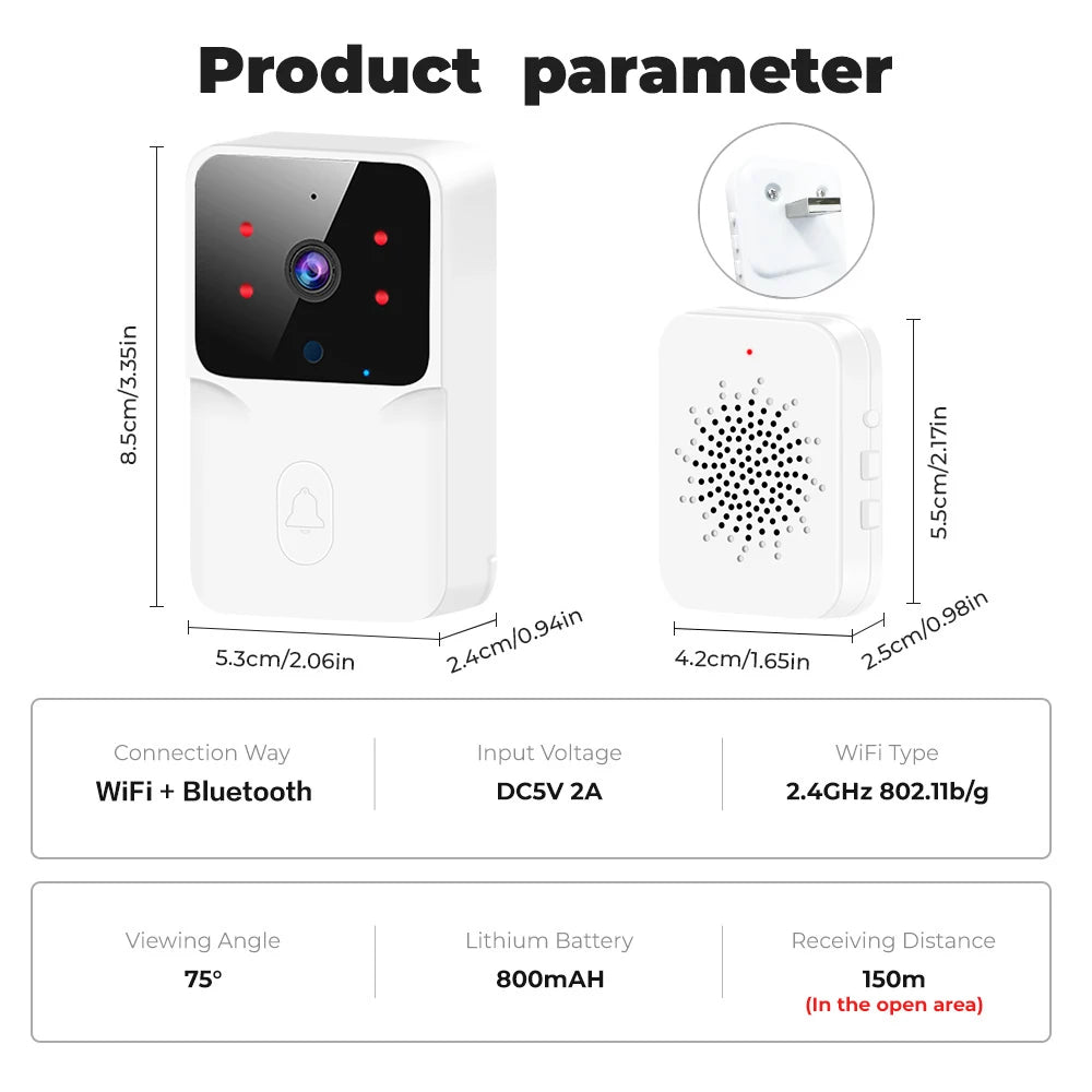 Tuya WiFi Video Doorbell Wireless HD Camera PIR Motion Detection IR Alarm Security Smart Home Door Bell WiFi Intercom for Home - Amazing Gadgets Outlet