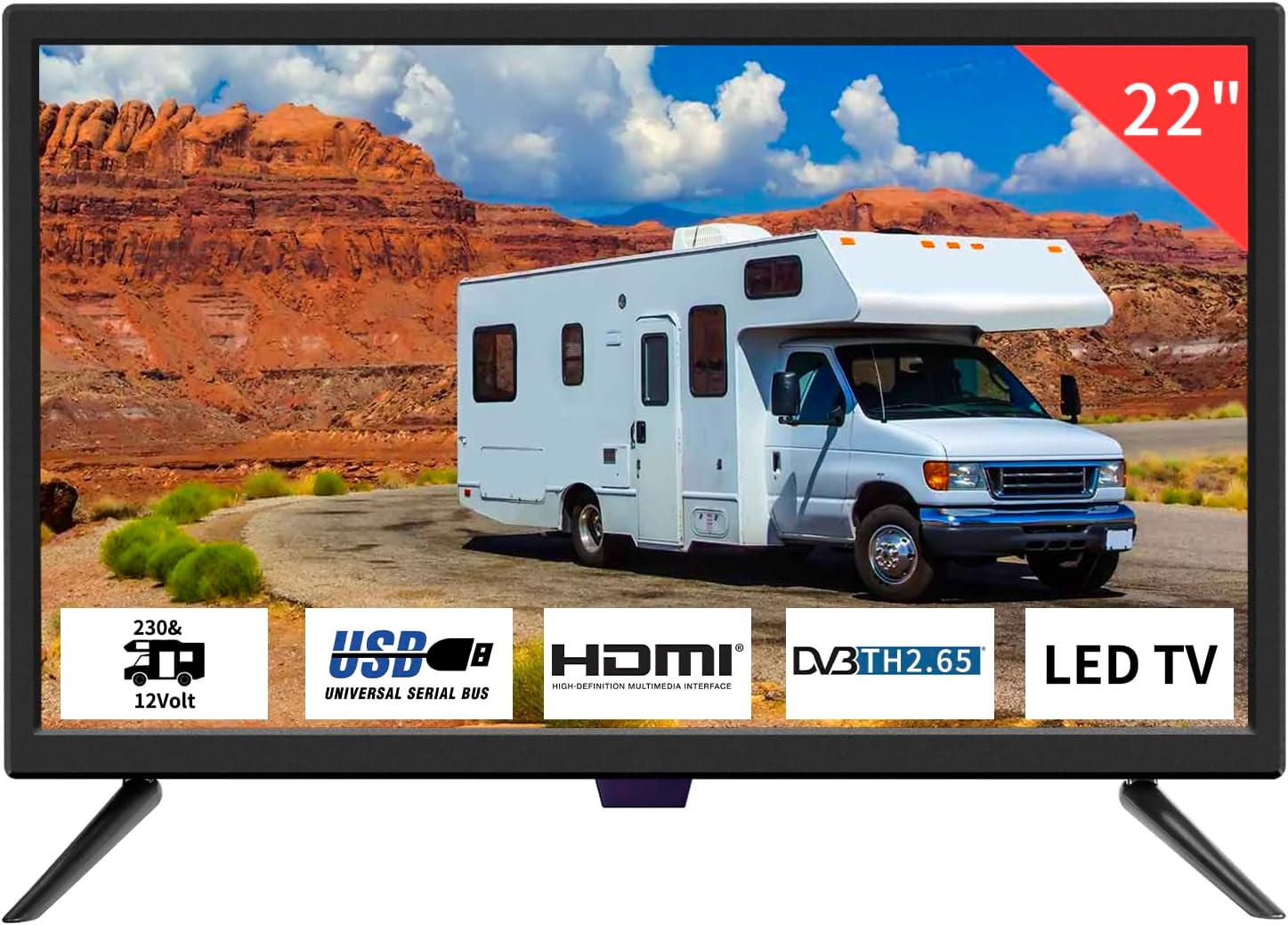 TV 22 inch IPS HD 1080P Screen,Small tv with Freeview Receiver,12 volt TV Built Digital T2 Tuner,USB,HDMI/RCA/VGA inputs,Suitable for Bedroom Caravan - Amazing Gadgets Outlet