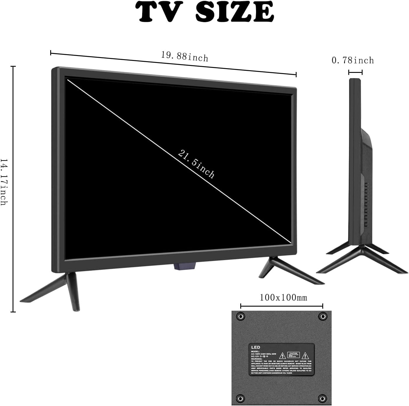 TV 22 inch IPS HD 1080P Screen,Small tv with Freeview Receiver,12 volt TV Built Digital T2 Tuner,USB,HDMI/RCA/VGA inputs,Suitable for Bedroom Caravan - Amazing Gadgets Outlet