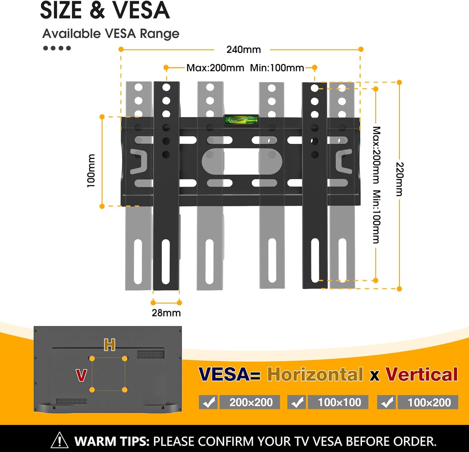 Tv Wall Bracket For 17 - 43 Inch, Flat Tv Wall Mount With Spirit Level, 25kg Capacity, Max Vesa: 200x200 - Amazing Gadgets Outlet