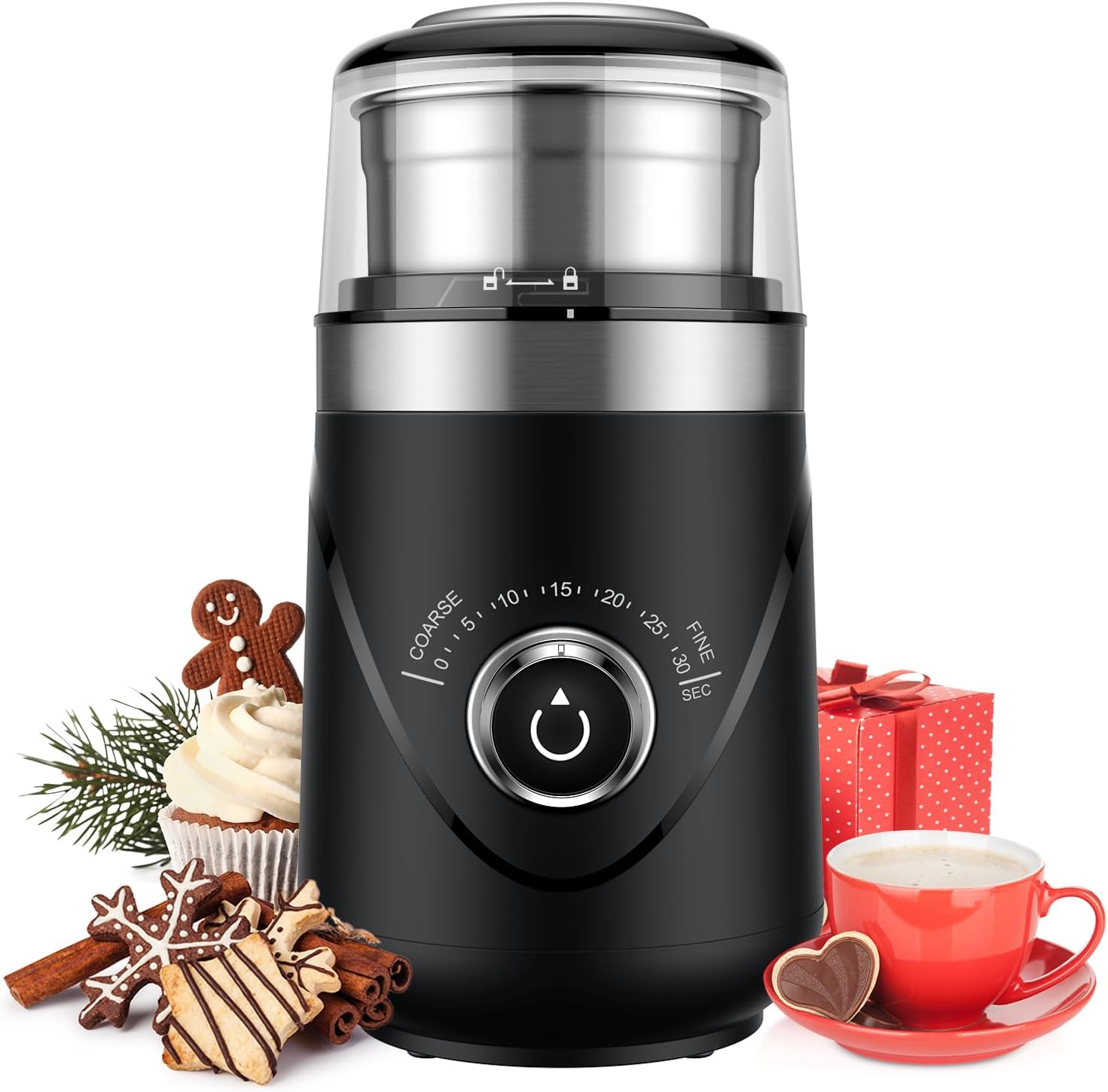 TWOMEOW Coffee Grinder, Adjustable Electric Spice Grinder with Stainless Steel Blade and Removable Grinding Cup for Coffee Beans, Nuts, Spices, Grains, Herbs 80g - Amazing Gadgets Outlet