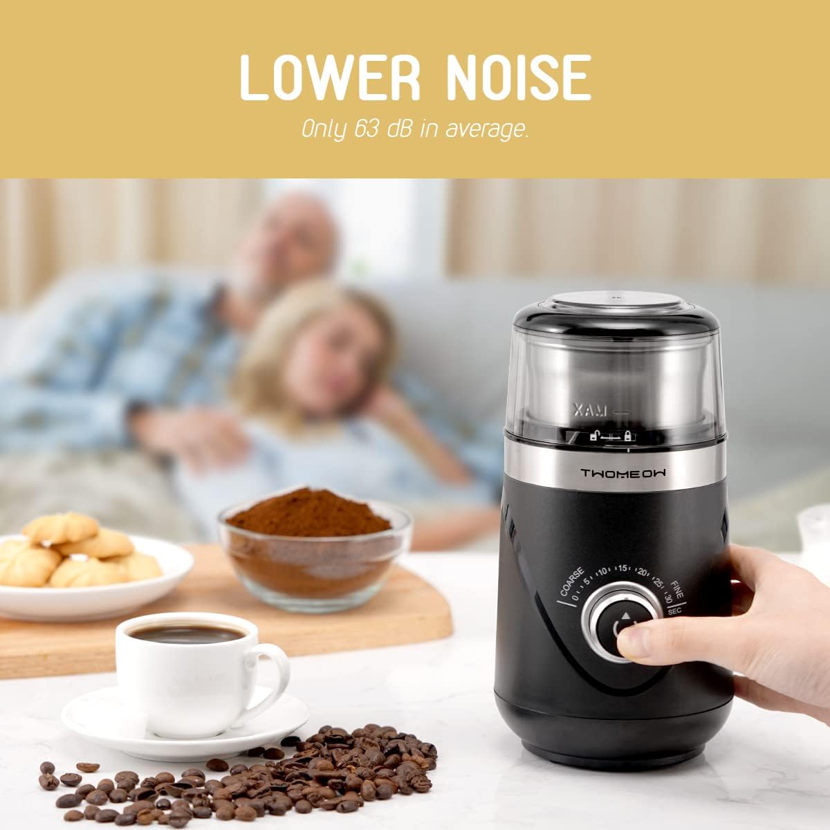 TWOMEOW Coffee Grinder, Adjustable Electric Spice Grinder with Stainless Steel Blade and Removable Grinding Cup for Coffee Beans, Nuts, Spices, Grains, Herbs 80g - Amazing Gadgets Outlet