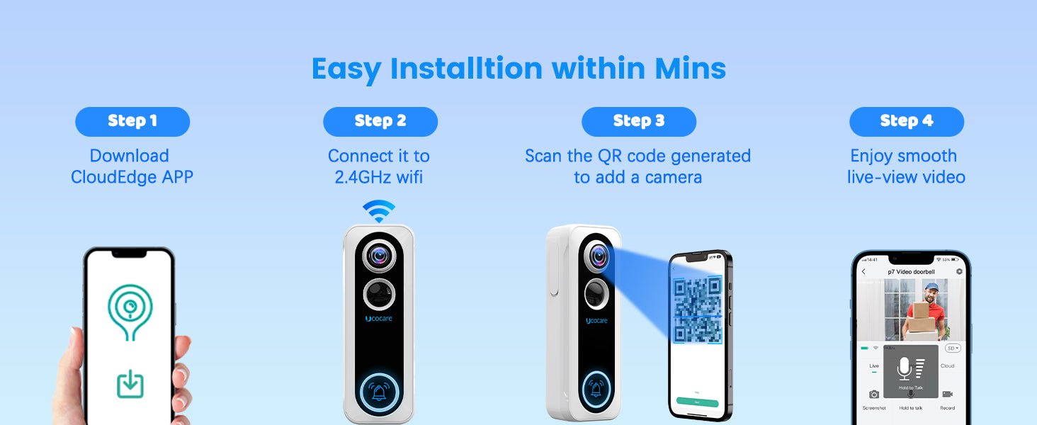 UCOCARE 4MP Video Doorbell Wireless Works with Alexa, Doorbell Camera Wireless with Chime, Voice Changer, Voice Message, Motion Detection, Instant Alerts, Night Vision, 2 - way Audio, Support TF/Cloud - Amazing Gadgets Outlet