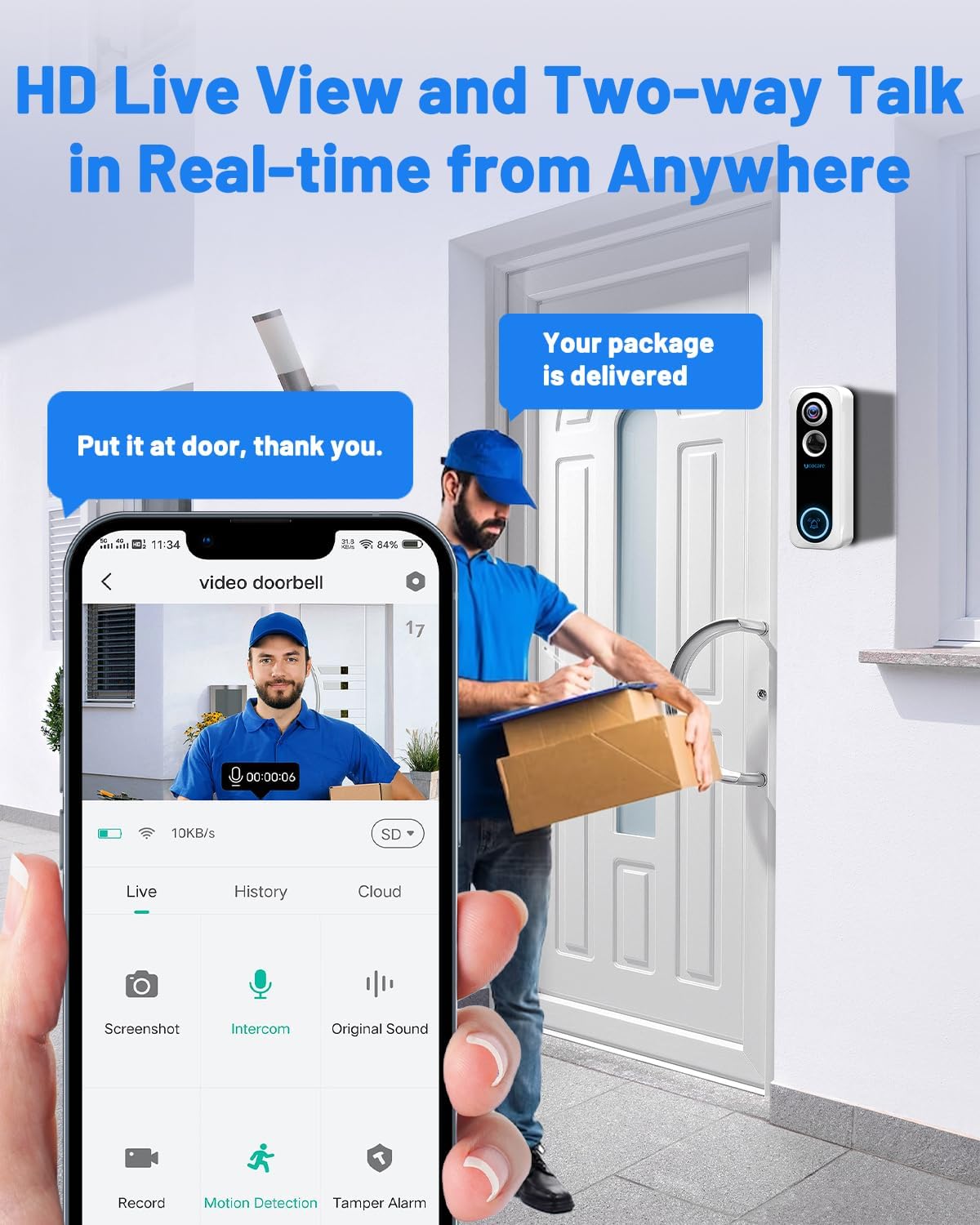 UCOCARE 4MP Video Doorbell Wireless Works with Alexa, Doorbell Camera Wireless with Chime, Voice Changer, Voice Message, Motion Detection, Instant Alerts, Night Vision, 2 - way Audio, Support TF/Cloud - Amazing Gadgets Outlet