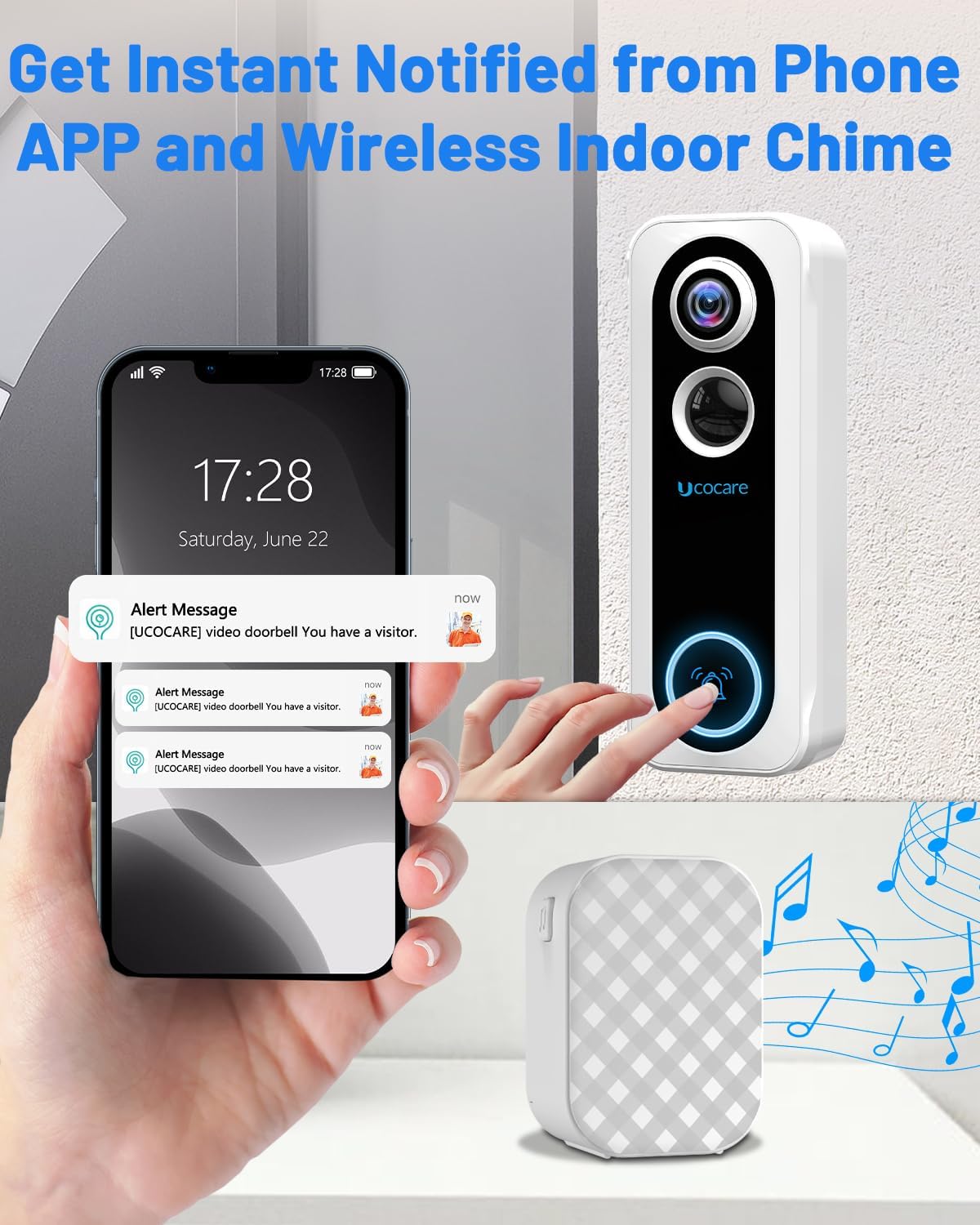 UCOCARE 4MP Video Doorbell Wireless Works with Alexa, Doorbell Camera Wireless with Chime, Voice Changer, Voice Message, Motion Detection, Instant Alerts, Night Vision, 2 - way Audio, Support TF/Cloud - Amazing Gadgets Outlet