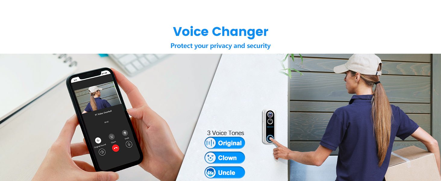 UCOCARE 4MP Video Doorbell Wireless Works with Alexa, Doorbell Camera Wireless with Chime, Voice Changer, Voice Message, Motion Detection, Instant Alerts, Night Vision, 2 - way Audio, Support TF/Cloud - Amazing Gadgets Outlet