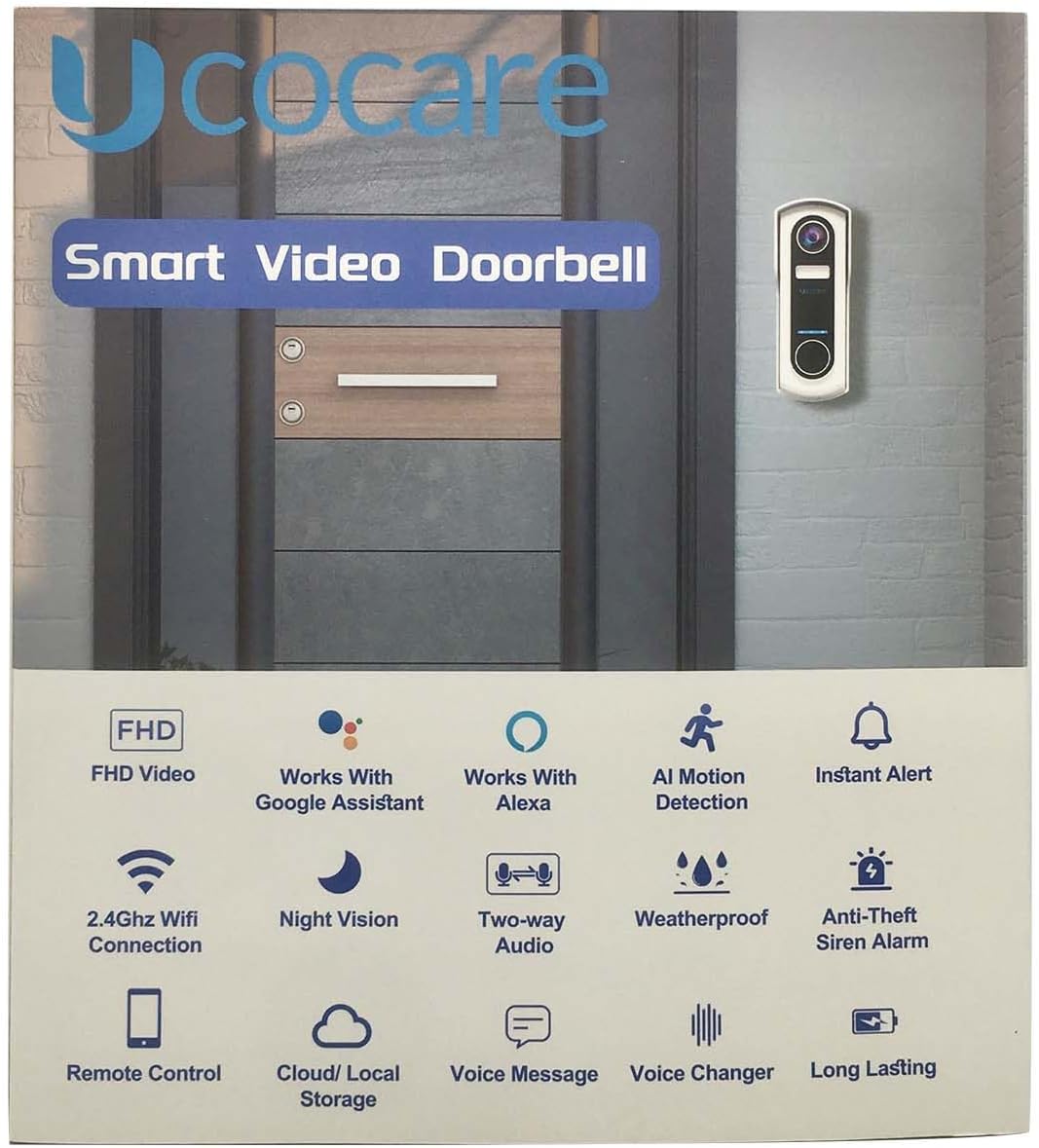 UCOCARE Wireless Video Doorbell Camera Works with Alexa, 2K Video Doorbell With Chime, Voice Message, AI Human Detection, Instant Alerts, IP67, Night Vision, 2 - Way Audio, Support SD & Cloud Storage - Amazing Gadgets Outlet