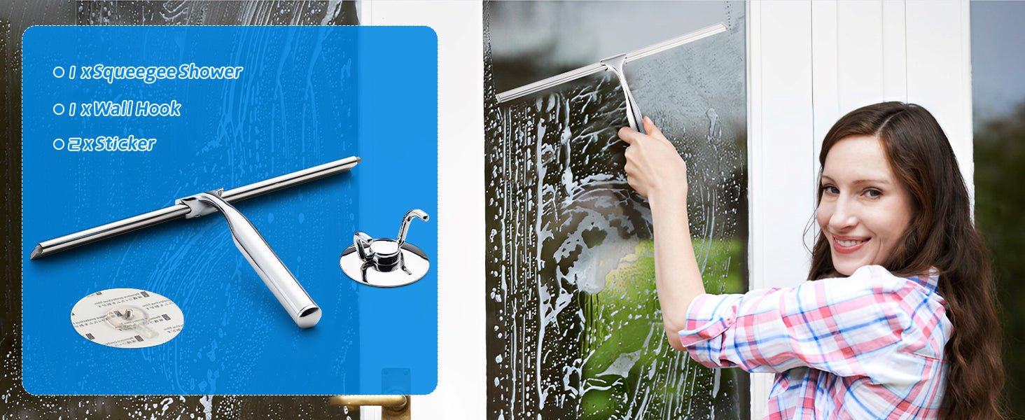 Ulinek Shower Window Squeegee, Stainless Steel Squeegee Shower Wiper Scraper Cleaner with Strong Storage Hook for Bathroom Floor Kitchen Wet Room Mirror Car Window Glass Cleaning   Import  Single ASIN  Import  Multiple ASIN ×Product customization - Amazing Gadgets Outlet