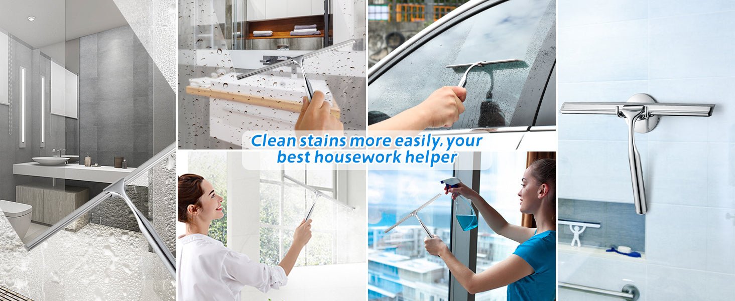 Ulinek Shower Window Squeegee, Stainless Steel Squeegee Shower Wiper Scraper Cleaner with Strong Storage Hook for Bathroom Floor Kitchen Wet Room Mirror Car Window Glass Cleaning   Import  Single ASIN  Import  Multiple ASIN ×Product customization - Amazing Gadgets Outlet