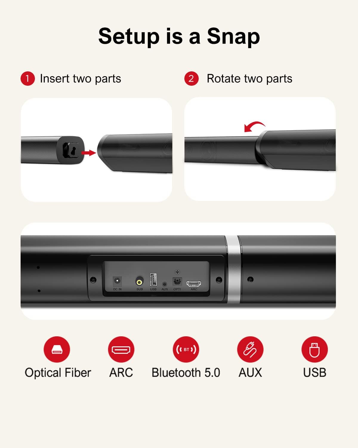 ULTIMEA 2.1 Sound Bar for TV, 190W Peak Power PC Soundbar with Subwoofer for TV, 6 EQ Modes, Bluetooth 5.0 Home Cinema Surround Sound System for 4K HD Smart TV Sound Bar with HDMI, Optical, AUX, USB - Amazing Gadgets Outlet