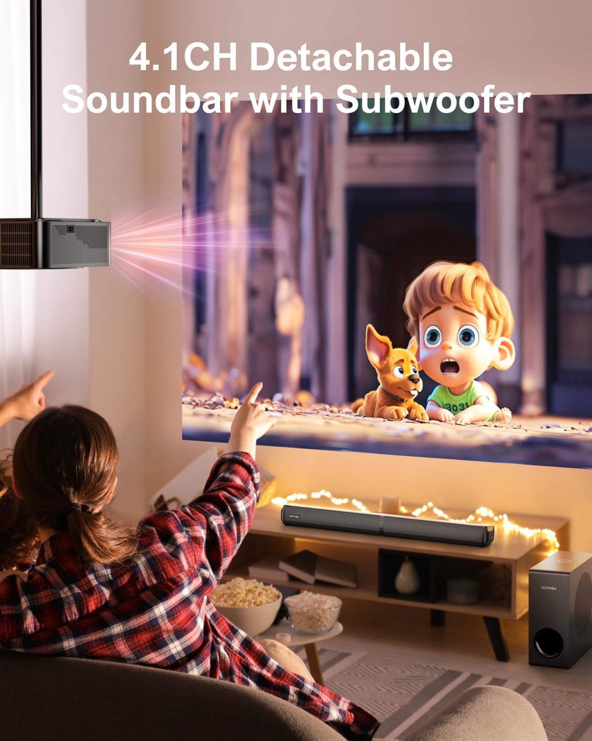 ULTIMEA 4.1ch Sound Bar for Smart TV with Subwoofer, Peak Power 200W, 2 - in - 1 Detachable Bluetooth 5.3 Soundbar, Bass Adjustable, 3 EQ Modes TV Sound Bar, ARC/Optical/Aux, Apollo S50 Detachable Series - Amazing Gadgets Outlet