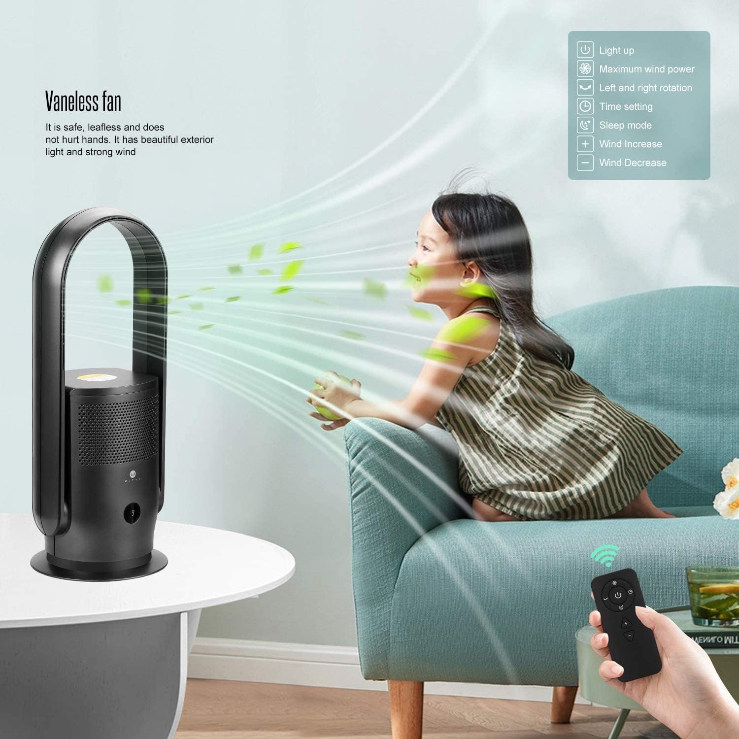 ULTTY® Bladeless Tower Fan with Air Purifier, Bladeless Fan Portable Air Purifier Fan with Remote, Touch, Timer, HEPA Filter, 90° Oscillating Tower Fan 9 Speeds, 5 Modes CR021, Black - Amazing Gadgets Outlet