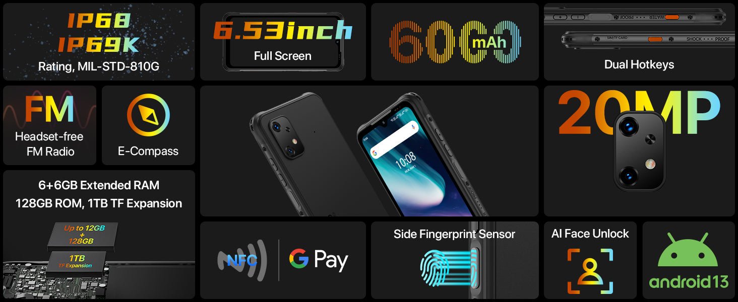 UMIDIGI BISON X20 Rugged Smartphone, 12GB RAM+128GB ROM(1TB), Android 13 Mobile Phones, 6000mAh, 6.53" HD+, 20MP Camera Phone with IP68/69K Waterproof, unlocked mobile phones Dual SIM 4G/NFC/OTG/GPS   Import  Single ASIN  Import  Multiple ASIN ×P - Amazing Gadgets Outlet