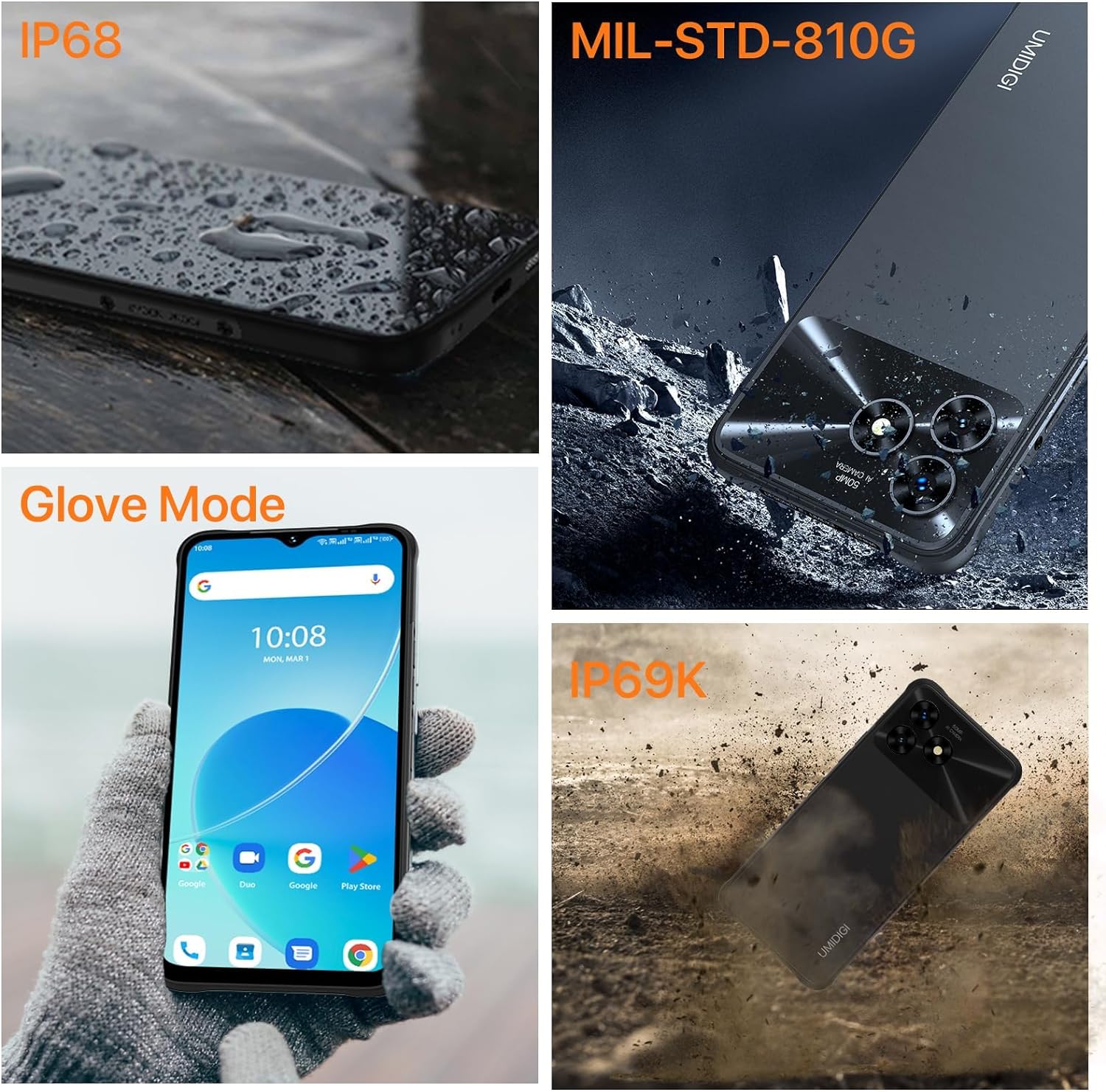 UMIDIGI G5 Mecha Waterproof Rugged Smartphone,RAM 8GB+8GB Extend+128GB/1TB,6000mAh Mobile Phones,50MP+8MP Dual SIM Phone,Android 13,Octa - Core,6.6" HD+,IP68/69K Rugged Phone,Face ID/OTG/GPS(Black) - Amazing Gadgets Outlet