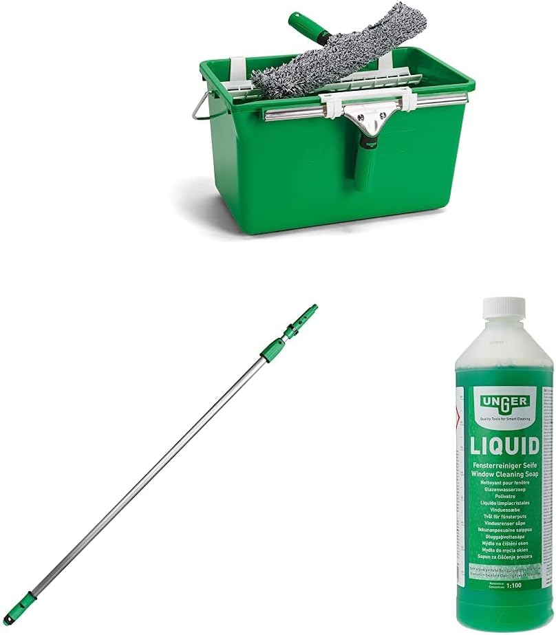 UNGER AK013 Window Cleaning Kit 3 - in1 Starter Set - Window Squeegee, Microfibre Power Washer with T - Bar Handle, 18L Cleaning Bucket - Professional Window Cleaner Equipment, Green   Import  Single ASIN  Import  Multiple ASIN ×Product customization - Amazing Gadgets Outlet