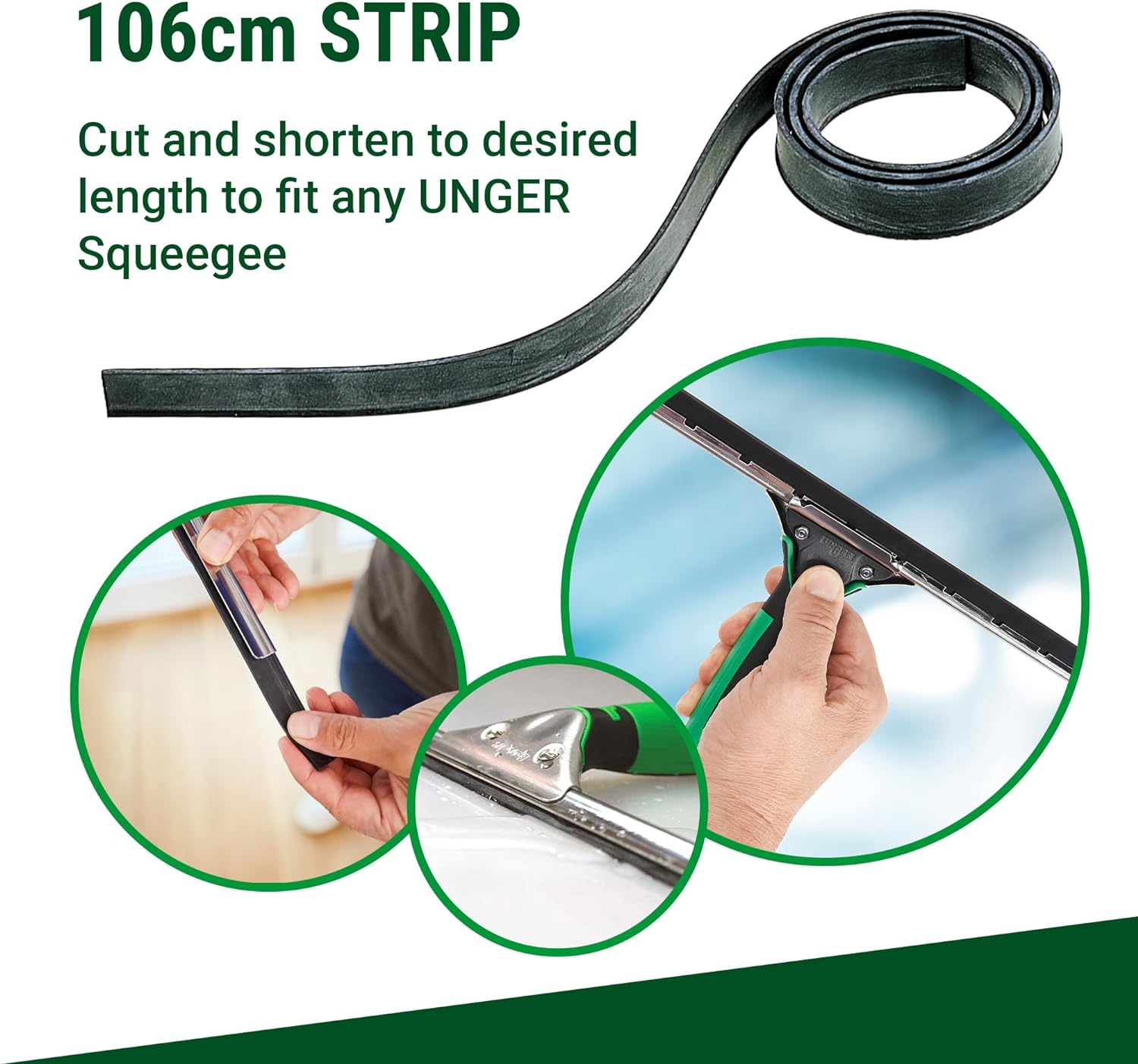 UNGER Window Cleaning Squeegee Blade Replacement - Soft Rubber 106cm Adjustable Size Strip - Professional Quality, Double Sided Premium Rubber   Import  Single ASIN  Import  Multiple ASIN ×Product customization General Description Gall - Amazing Gadgets Outlet