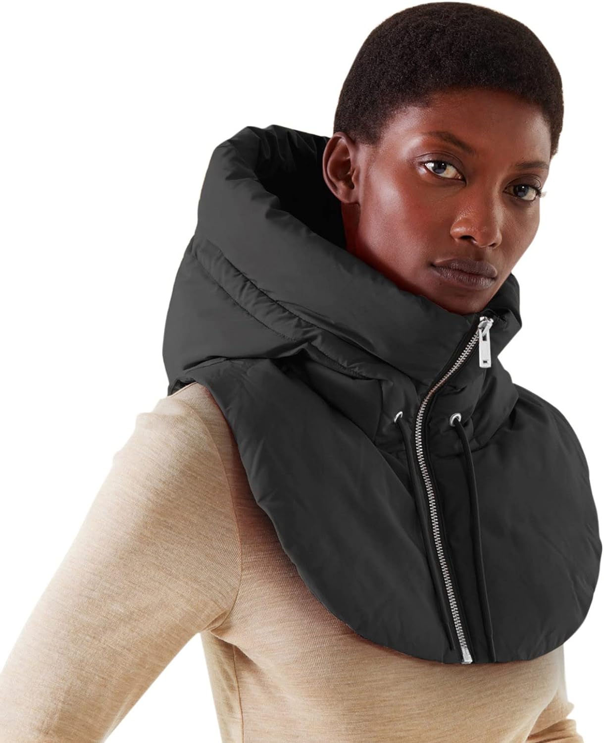 Unisex Detachable Collar Fake Collar Women Sleeveless Zip Up False Hooded Mock Collar Padded Lightweight Winter Detachable Half Vestcoat - Amazing Gadgets Outlet