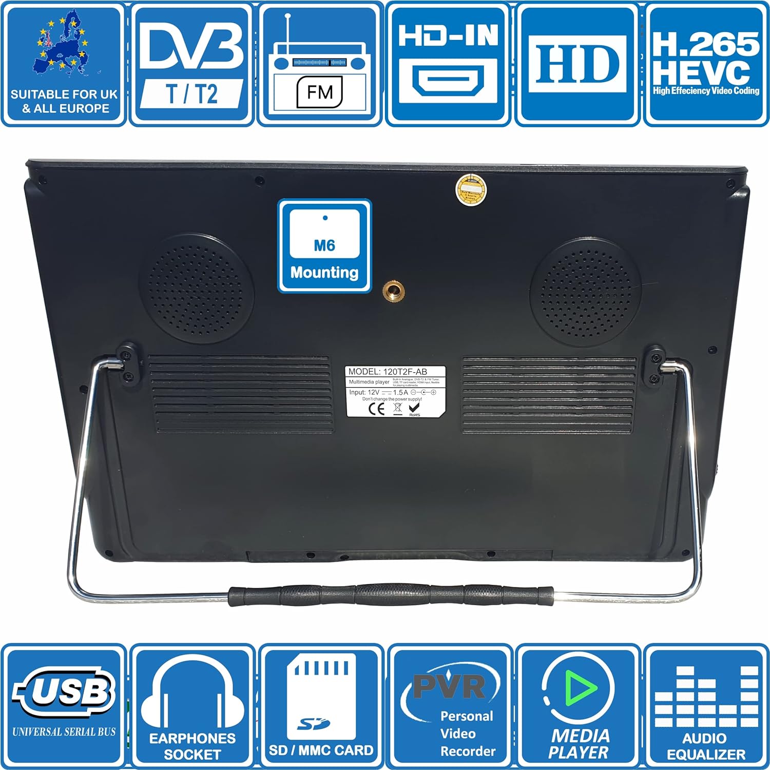 Unispectra® 12 inch 12V TV or 240V HD LED Digital DVB - T/T2 (Freeview) & FM Tuners. HDMI, USB PVR & Media Player. Ideal 12v TVs for Motorhomes, Campervan, Caravan TV, Camping, Trucks, Kitchen - Amazing Gadgets Outlet