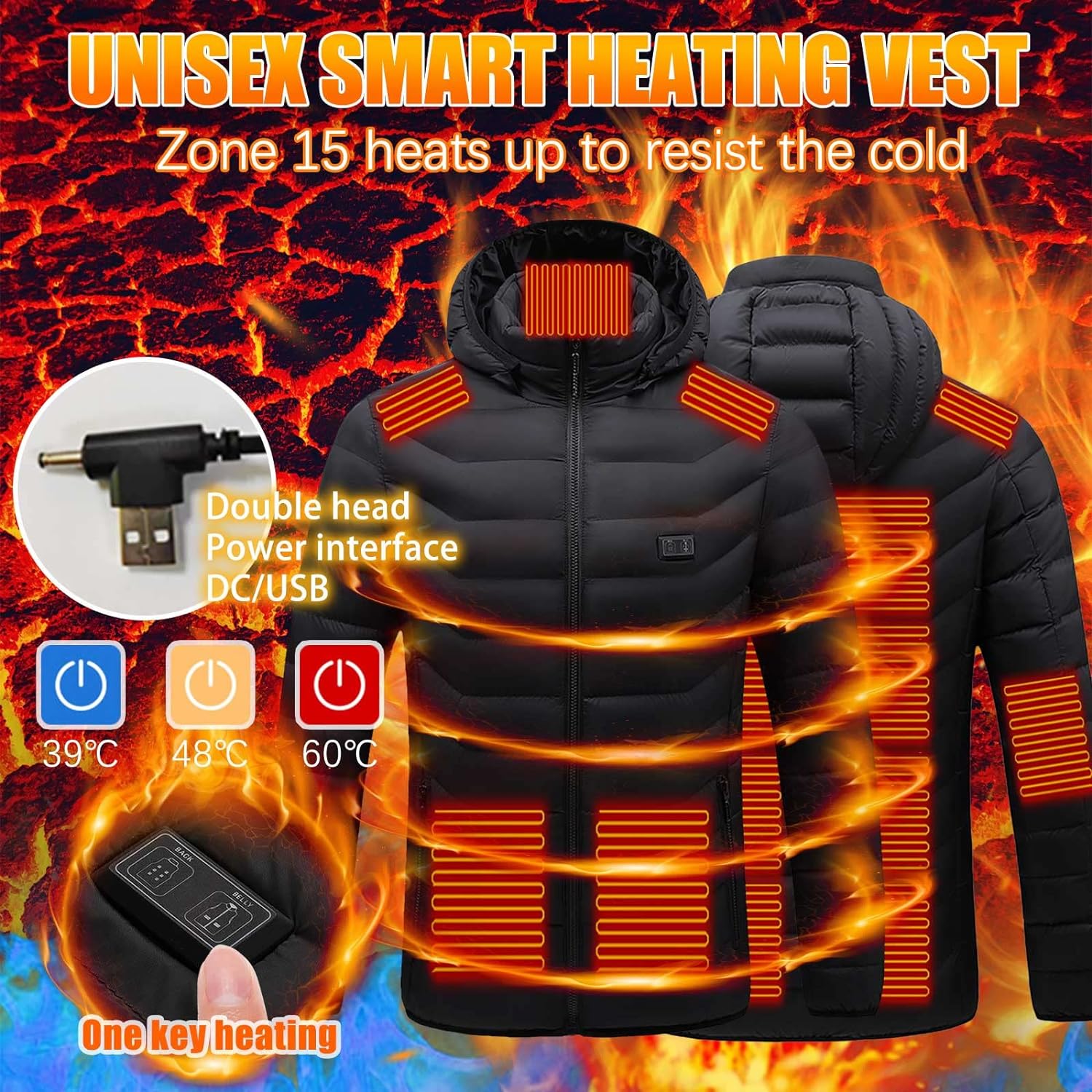 Upgraded Heated Jacket for Men Women Clearance Electric Heated Coat with 15 Heating Zones USB Rechargeable Heating Down Jackets 3 Adjustable Temperature Washable Heated Clothing Camping Hiking Golf - Amazing Gadgets Outlet