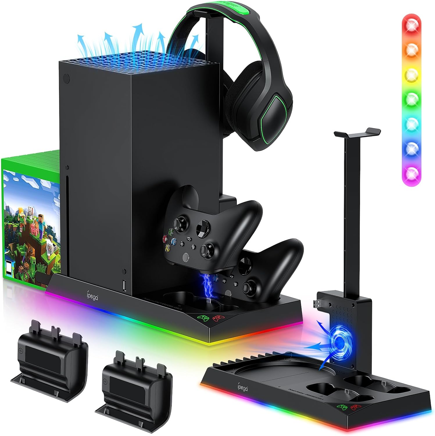 Upgraded RGB Charging Stand with Cooling Fan for Xbox Series X Console & Controller,Dual Charger Station Cooler System Accessories with 15 RGB Lights,2 x 1400mAh Rechargeable Battery - Amazing Gadgets Outlet