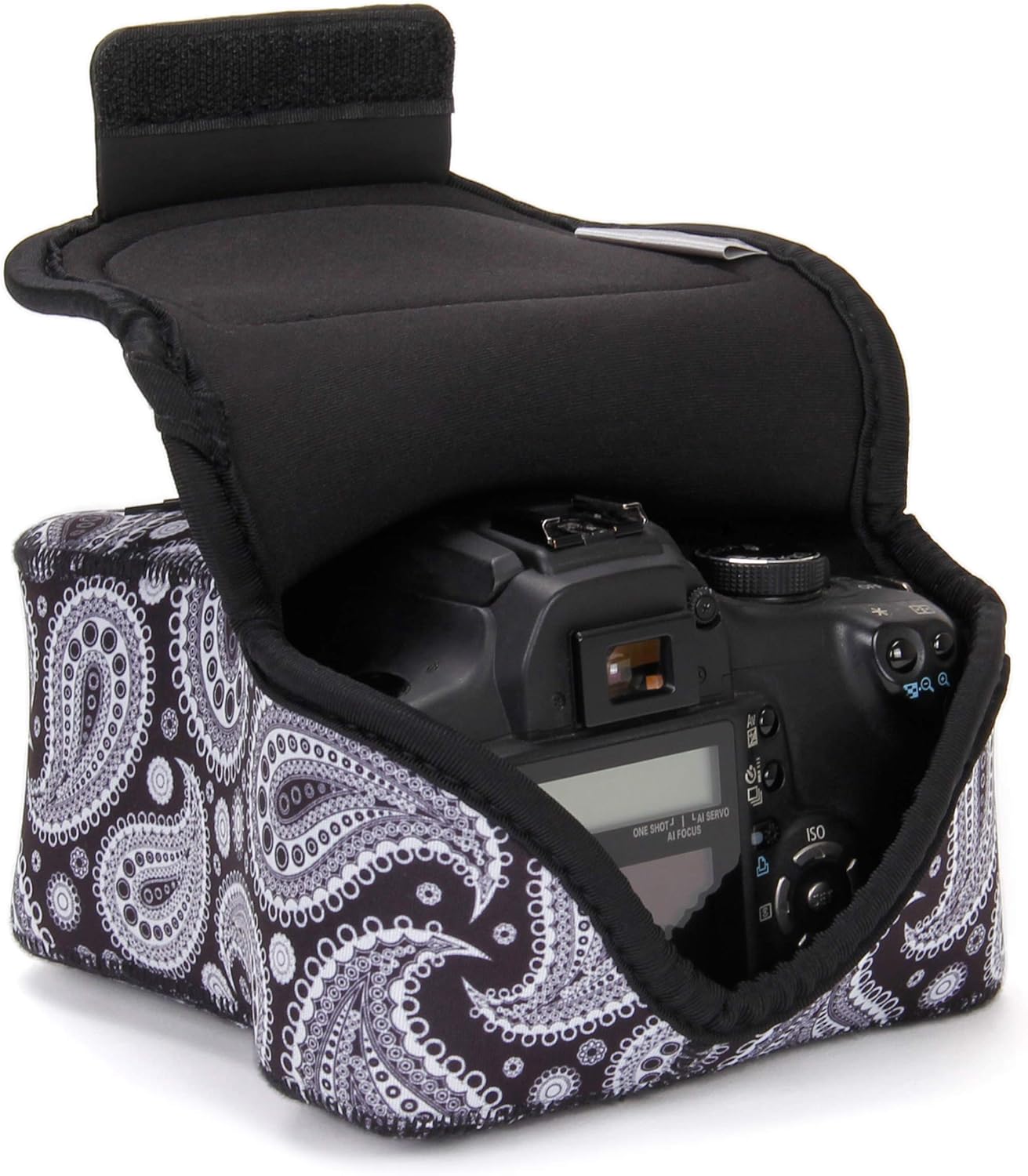 USA GEAR DSLR Camera Sleeve with Neoprene Protection, Holster Belt Loop and Accessory Storage - Compatible with Canon EOS Rebel T7, T8, SL3, R7, Nikon D3400, Pentax K - 70 and Many More (Black) - Amazing Gadgets Outlet