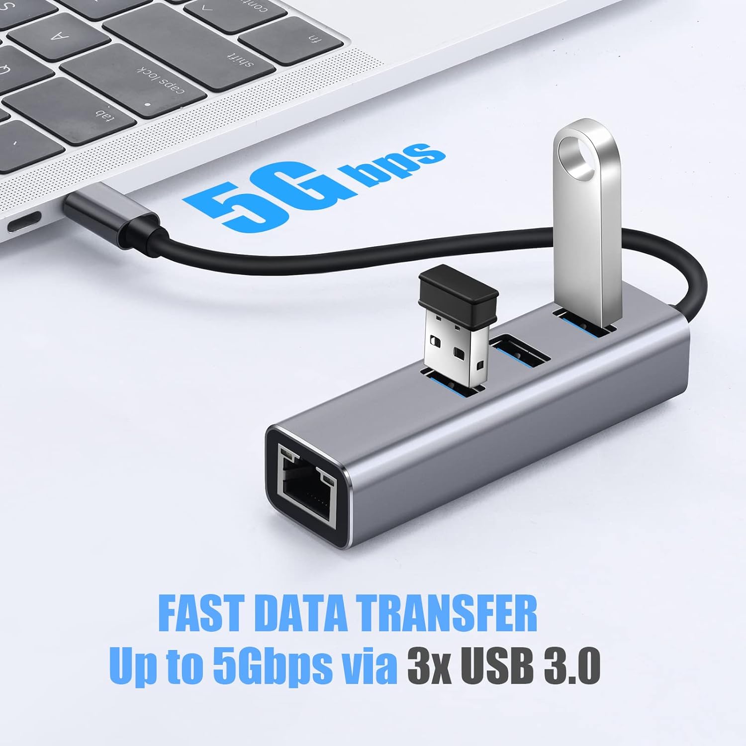 USB C to Ethernet Adapter 3 Port USB 3.0 Hub with RJ45 10/100/1000 Gigabit Ethernet 4in1 Compatible for MacBook Pro 2021/2020/2019/2018/2017, MacBook Air, Dell XPS and More - Amazing Gadgets Outlet