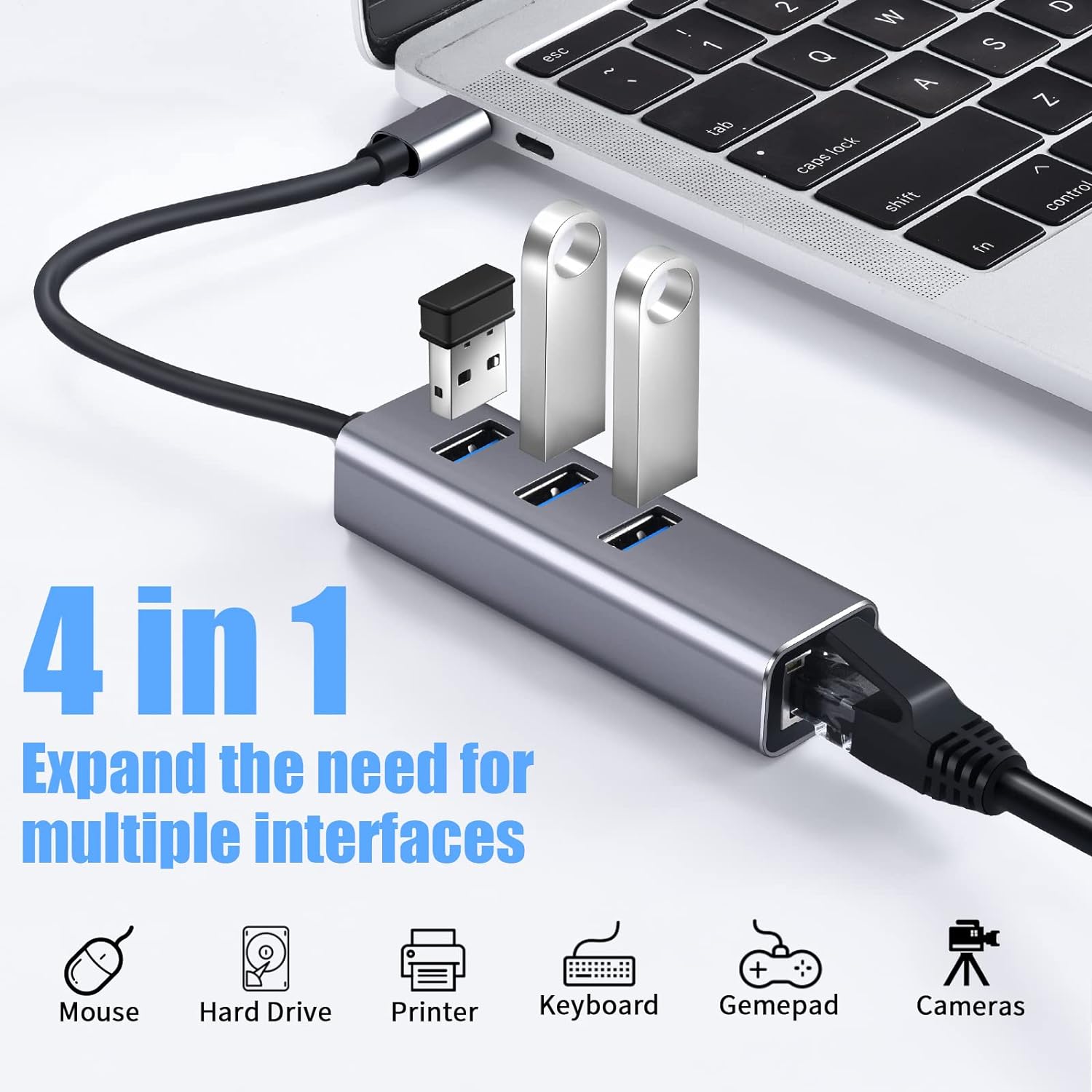 USB C to Ethernet Adapter 3 Port USB 3.0 Hub with RJ45 10/100/1000 Gigabit Ethernet 4in1 Compatible for MacBook Pro 2021/2020/2019/2018/2017, MacBook Air, Dell XPS and More - Amazing Gadgets Outlet