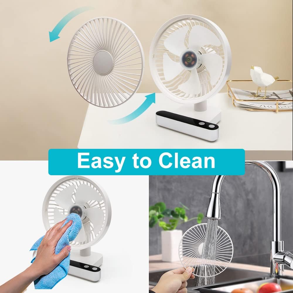 USB Desk Fan, 6.7Inch Small Silent Fan Cooling Fans with Strong Airflow, 4 Speeds, Rotatable Head, 4000mAh Rechargeable Battery Operated Portable Fan for Home Bedroom Office Outdoor Travel(White) - Amazing Gadgets Outlet